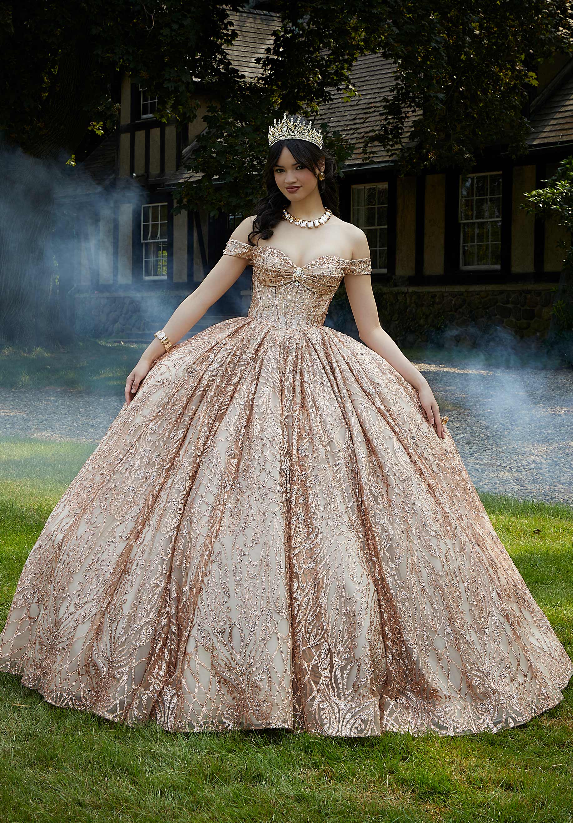 Off-the-Shoulder Floor-Length Tulle Quinceañera Ball Gown MGNY Madeline Gardner New York 89455