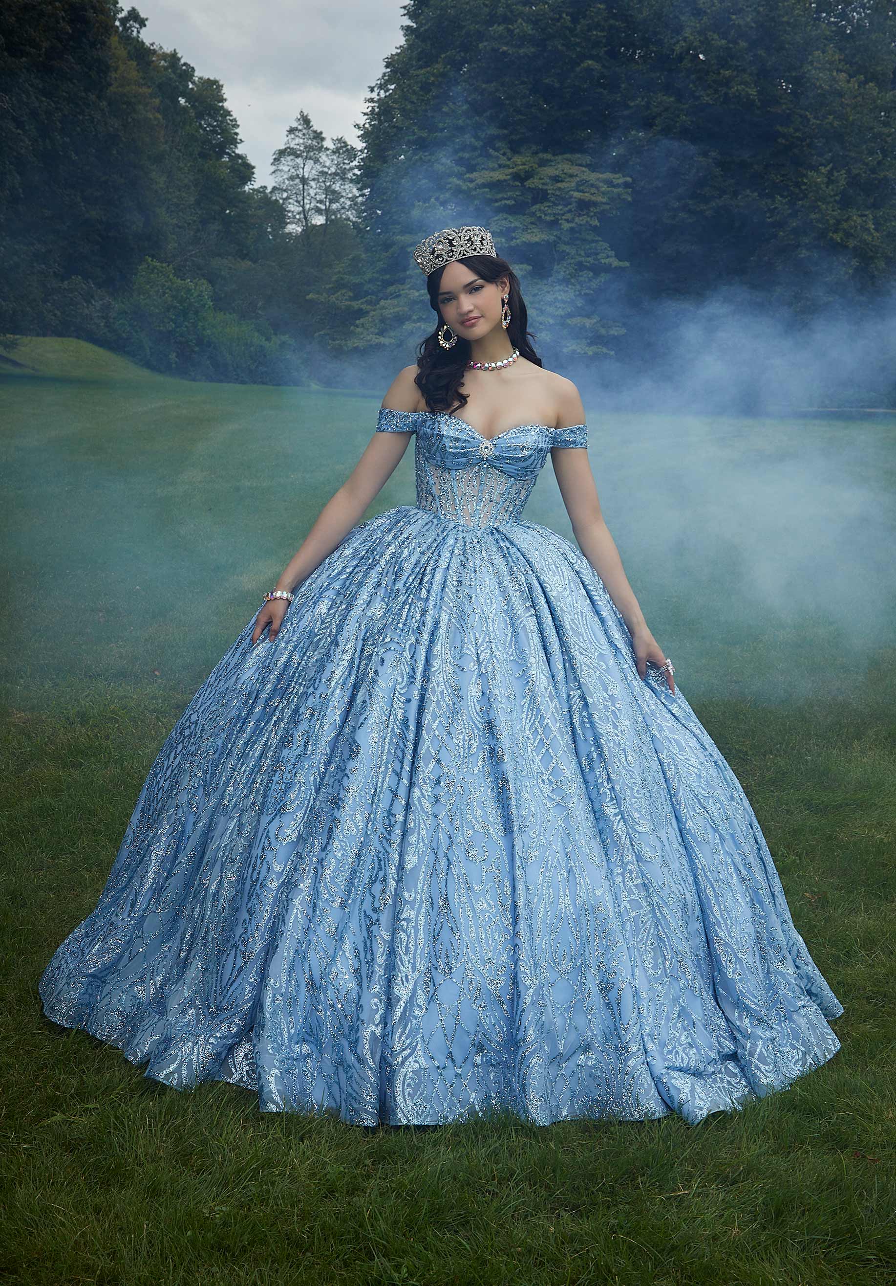 Off-the-Shoulder Floor-Length Tulle Quinceañera Ball Gown MGNY Madeline Gardner New York 89455