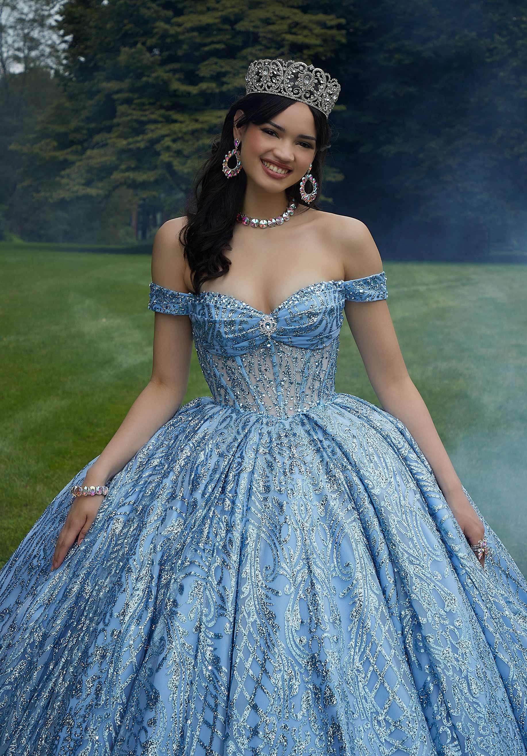 Off-the-Shoulder Floor-Length Tulle Quinceañera Ball Gown MGNY Madeline Gardner New York 89455