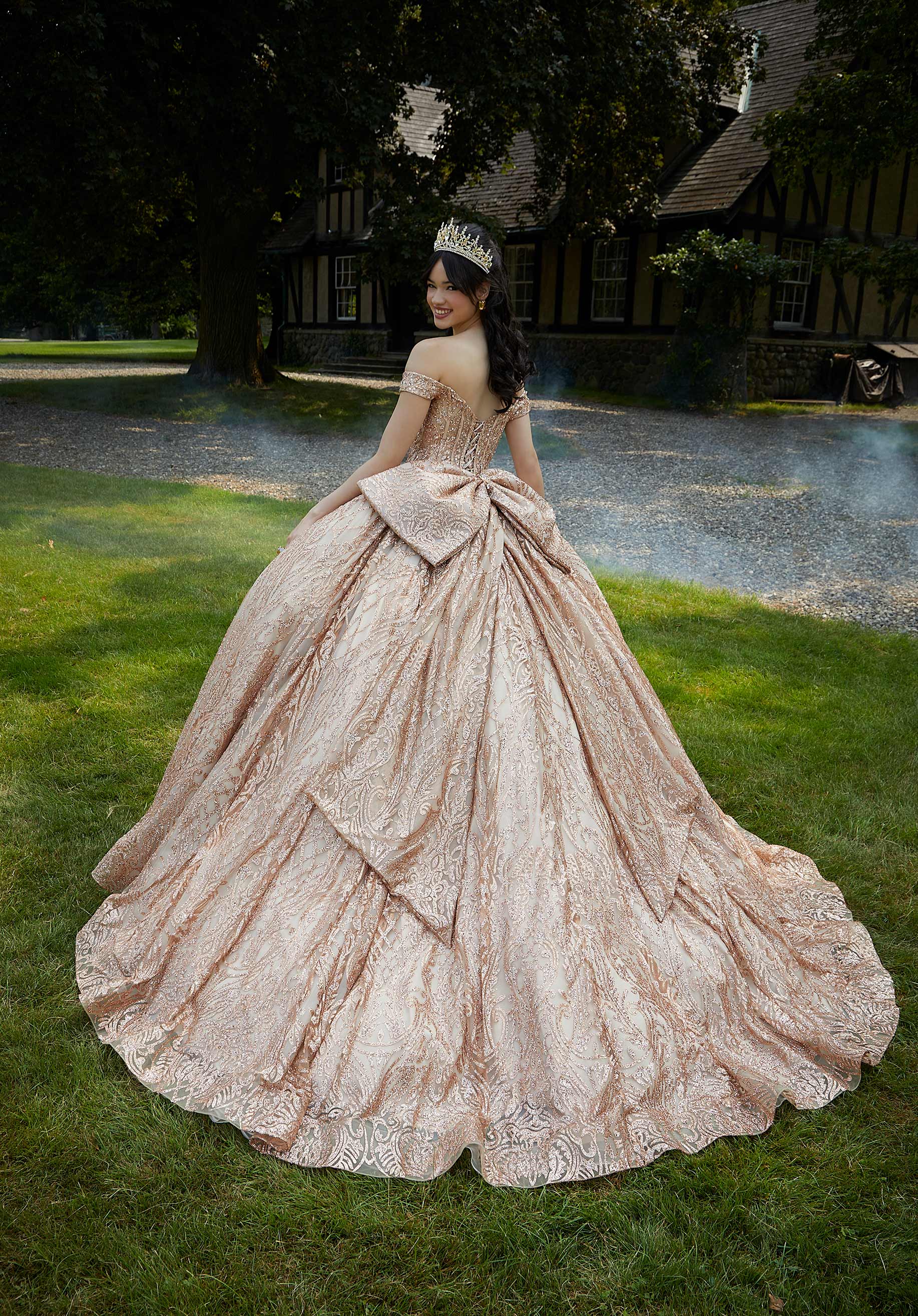 Off-the-Shoulder Floor-Length Tulle Quinceañera Ball Gown MGNY Madeline Gardner New York 89455