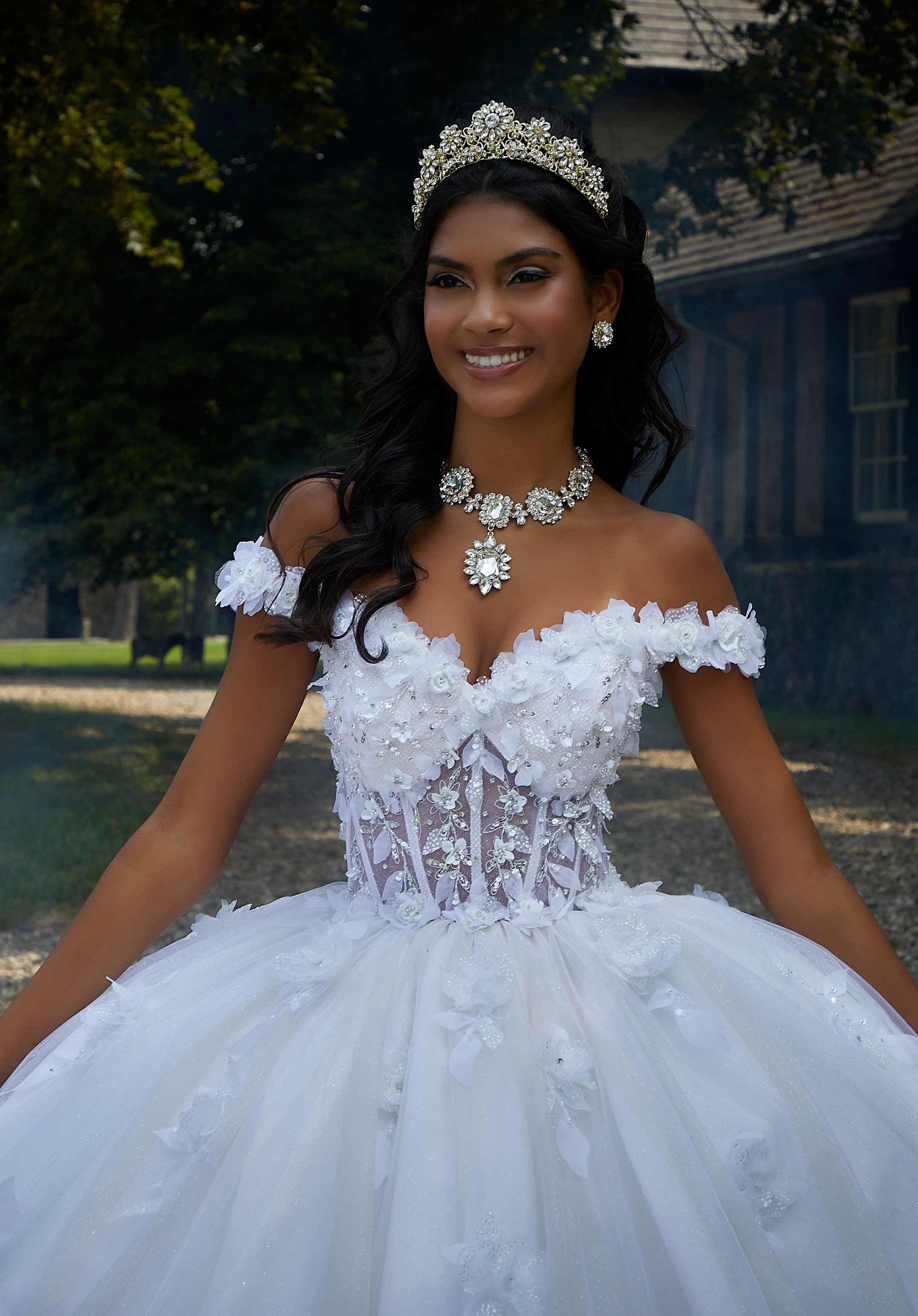Off-the-Shoulder Floor-Length Tulle Quinceañera Ball Gown MGNY Madeline Gardner New York 89456