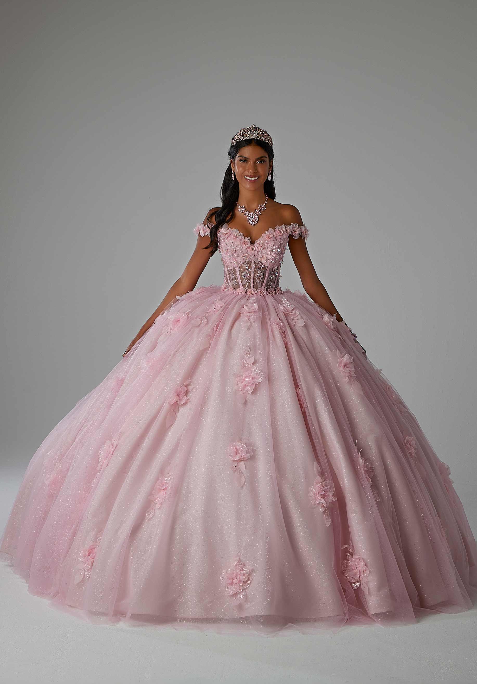 Off-the-Shoulder Floor-Length Tulle Quinceañera Ball Gown MGNY Madeline Gardner New York 89456