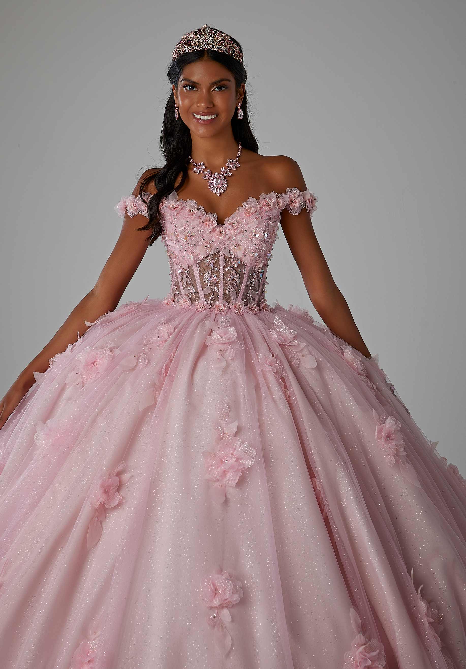 Off-the-Shoulder Floor-Length Tulle Quinceañera Ball Gown MGNY Madeline Gardner New York 89456