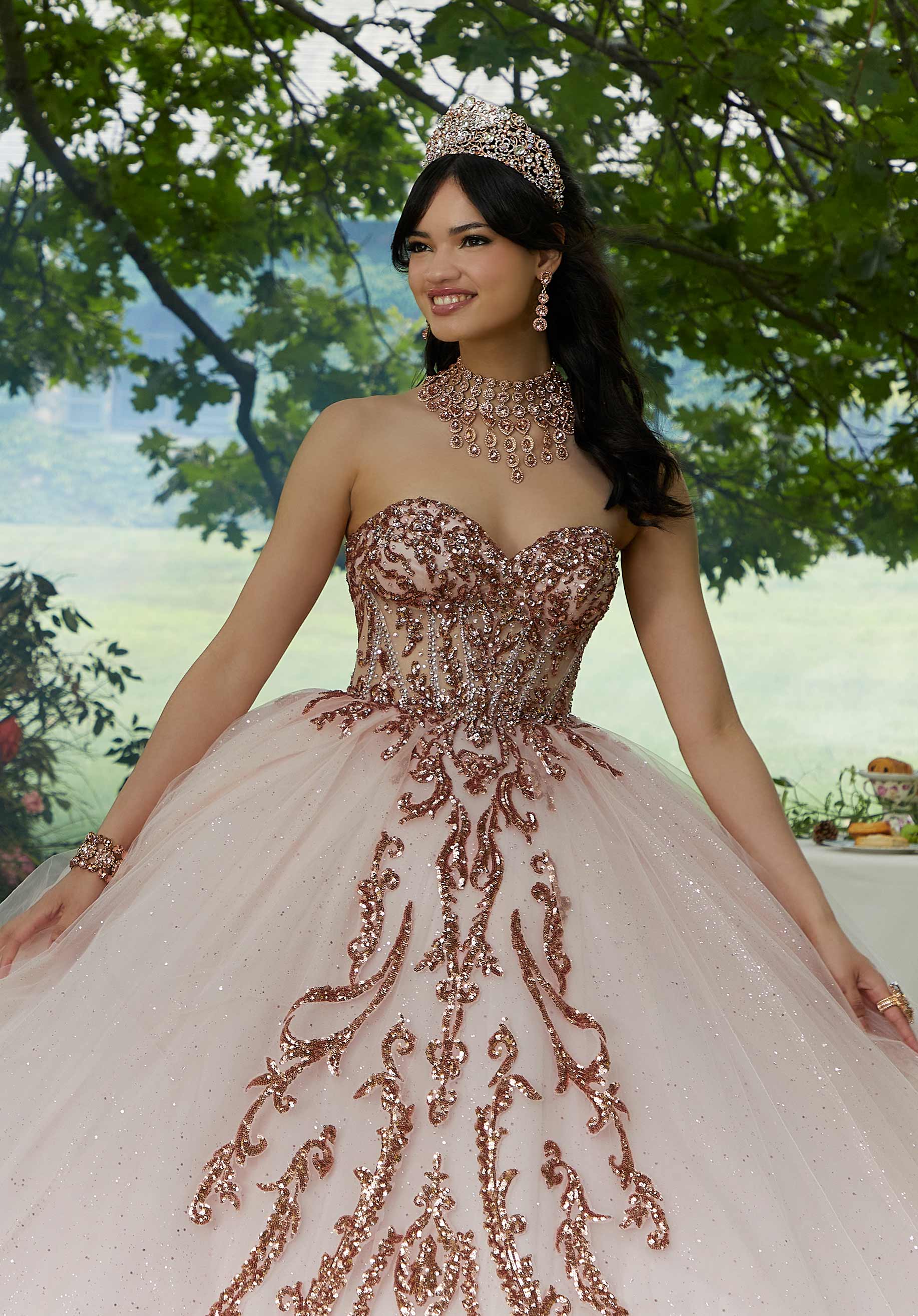 Off-the-Shoulder Floor-Length Tulle Quinceañera Ball Gown MGNY Madeline Gardner New York 89458
