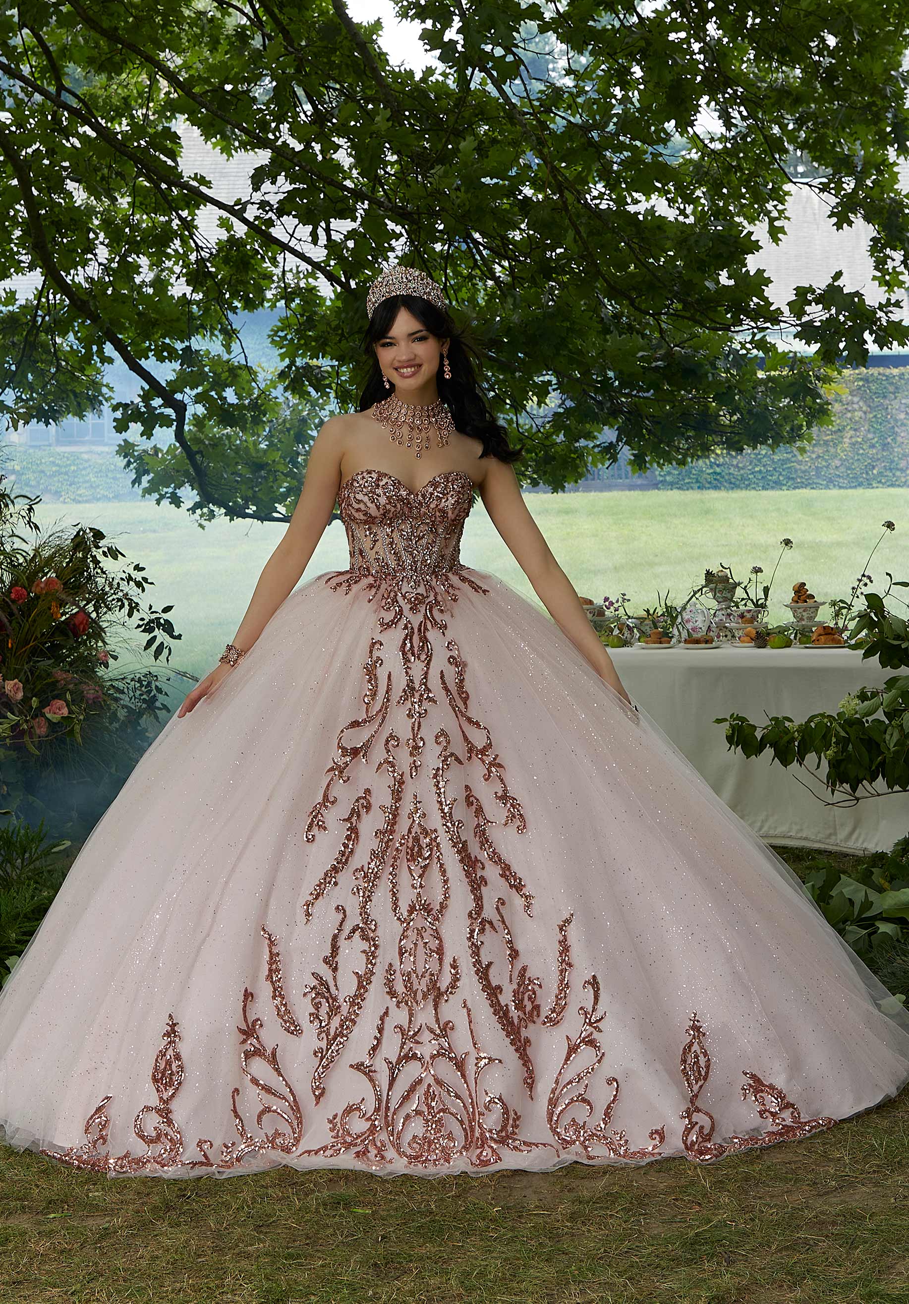 Off-the-Shoulder Floor-Length Tulle Quinceañera Ball Gown MGNY Madeline Gardner New York 89458