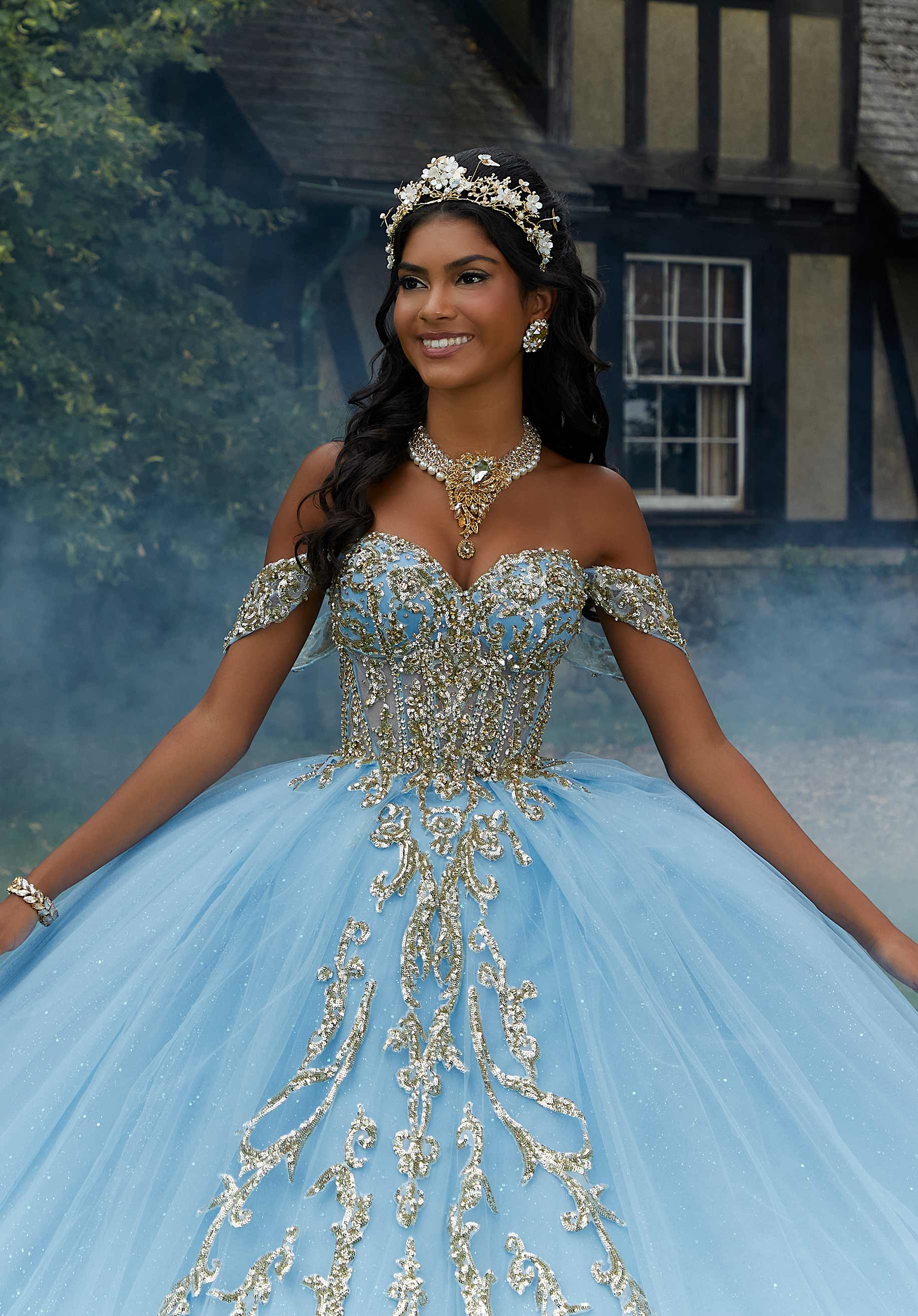 Off-the-Shoulder Floor-Length Tulle Quinceañera Ball Gown MGNY Madeline Gardner New York 89458