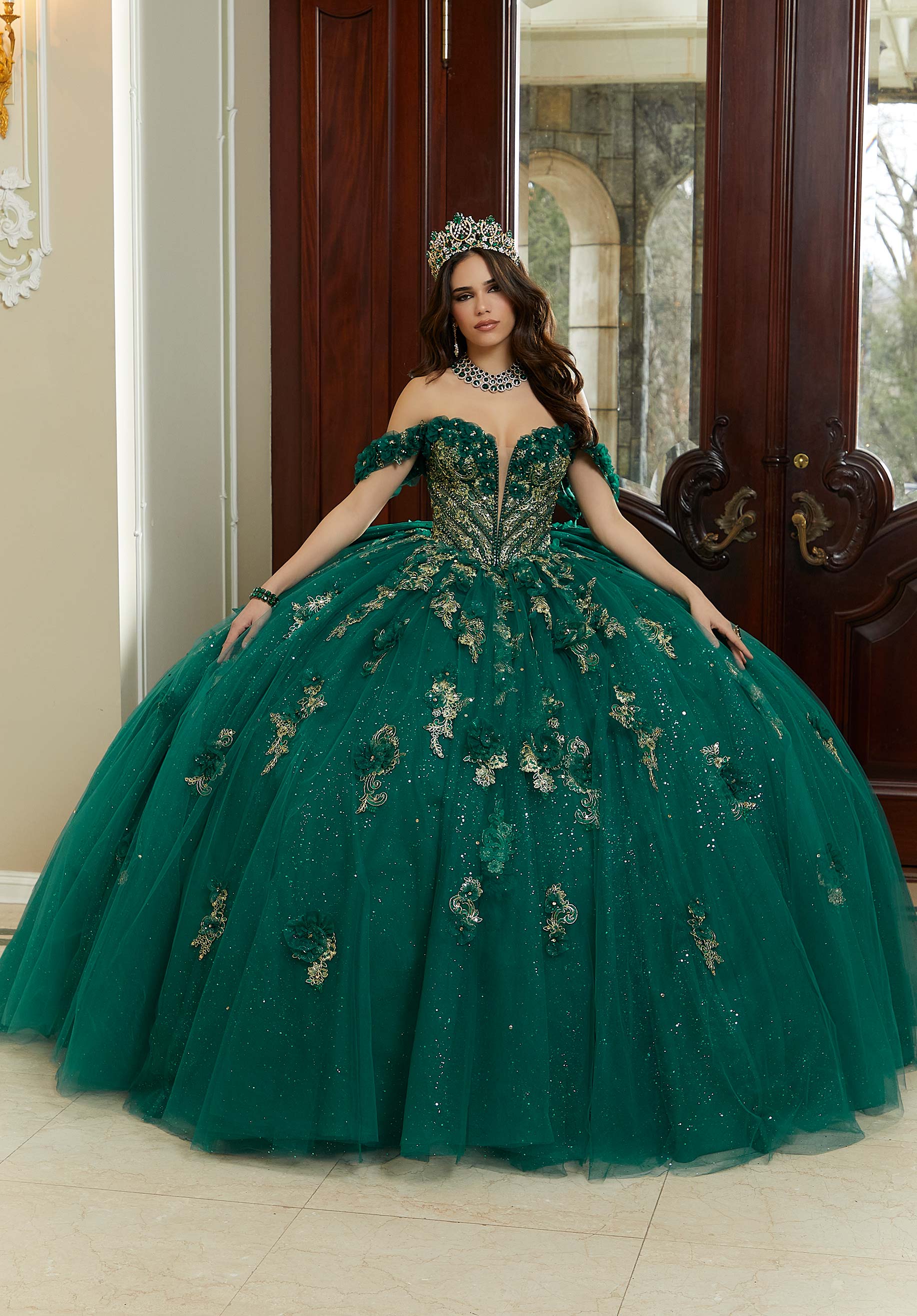Off-the-Shoulder Floor-Length Tulle Quinceañera Ball Gown MGNY Madeline Gardner New York 89473