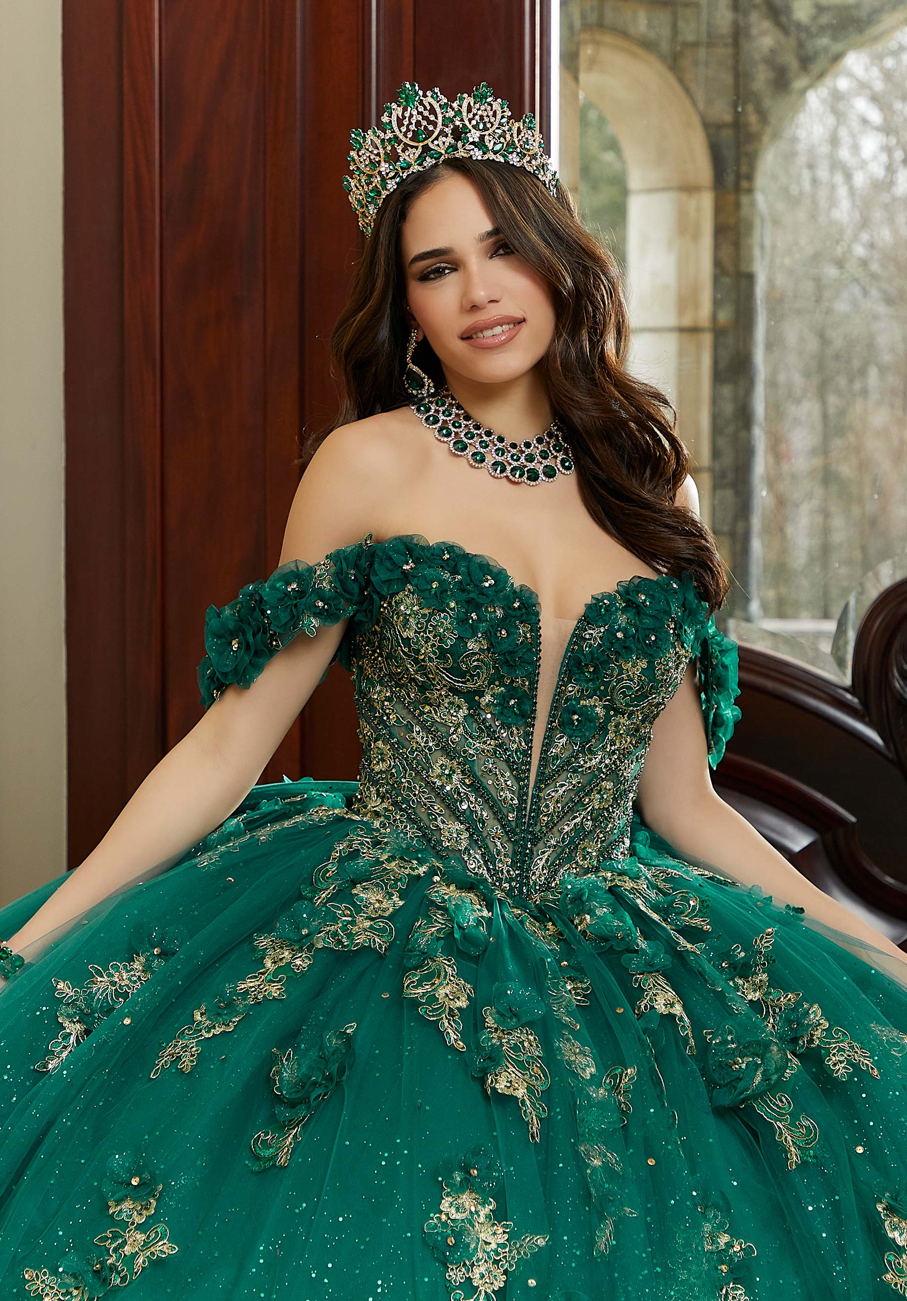 Off-the-Shoulder Floor-Length Tulle Quinceañera Ball Gown MGNY Madeline Gardner New York 89473