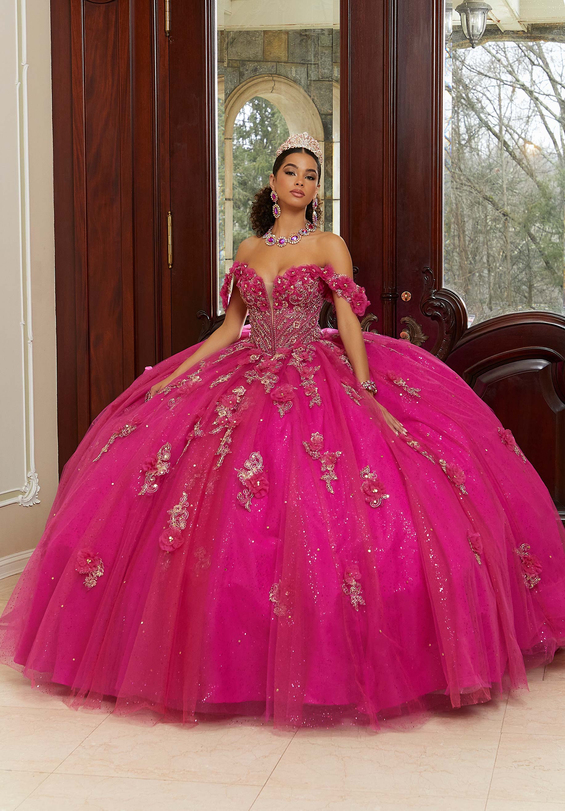 Off-the-Shoulder Floor-Length Tulle Quinceañera Ball Gown MGNY Madeline Gardner New York 89473