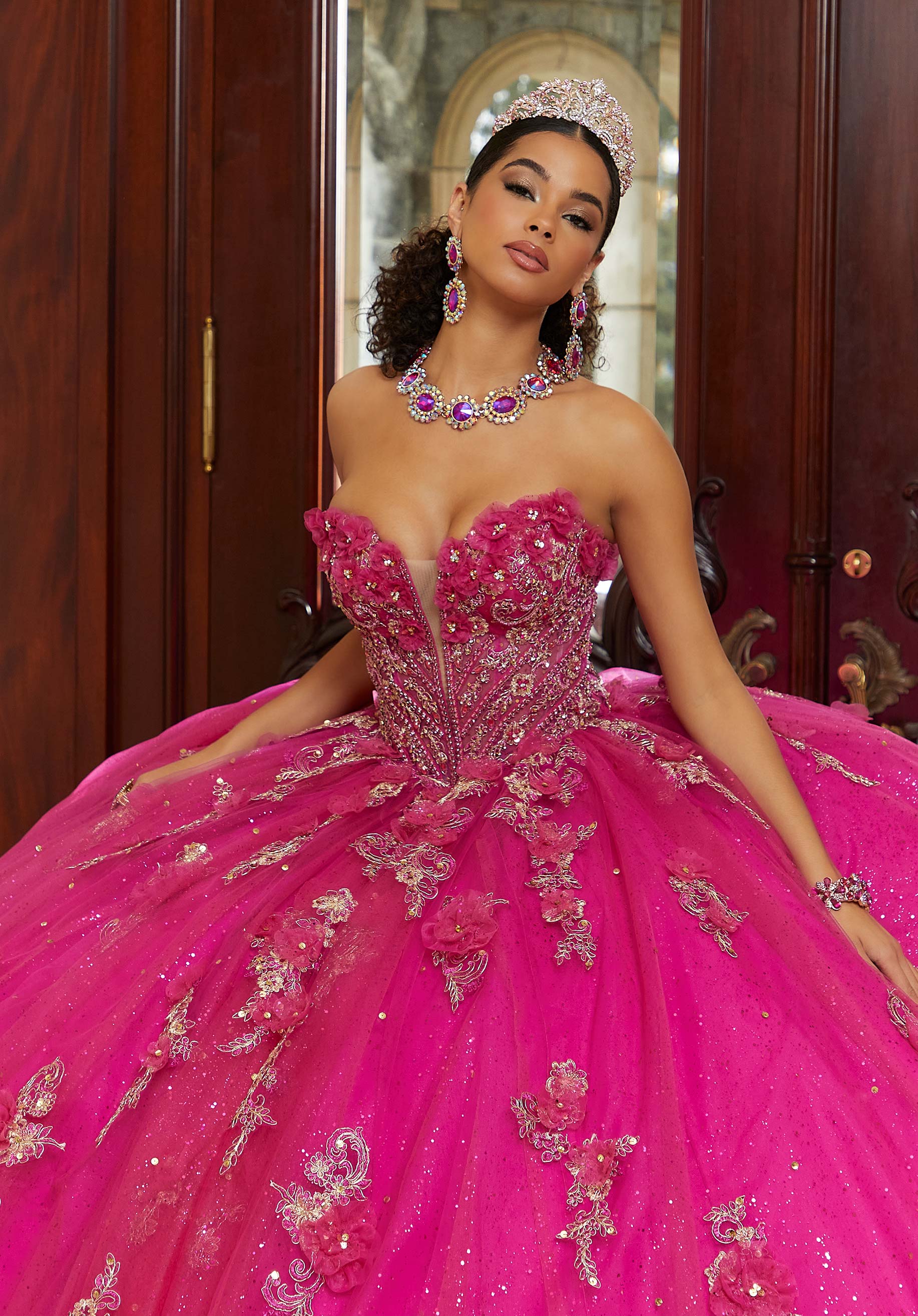 Off-the-Shoulder Floor-Length Tulle Quinceañera Ball Gown MGNY Madeline Gardner New York 89473
