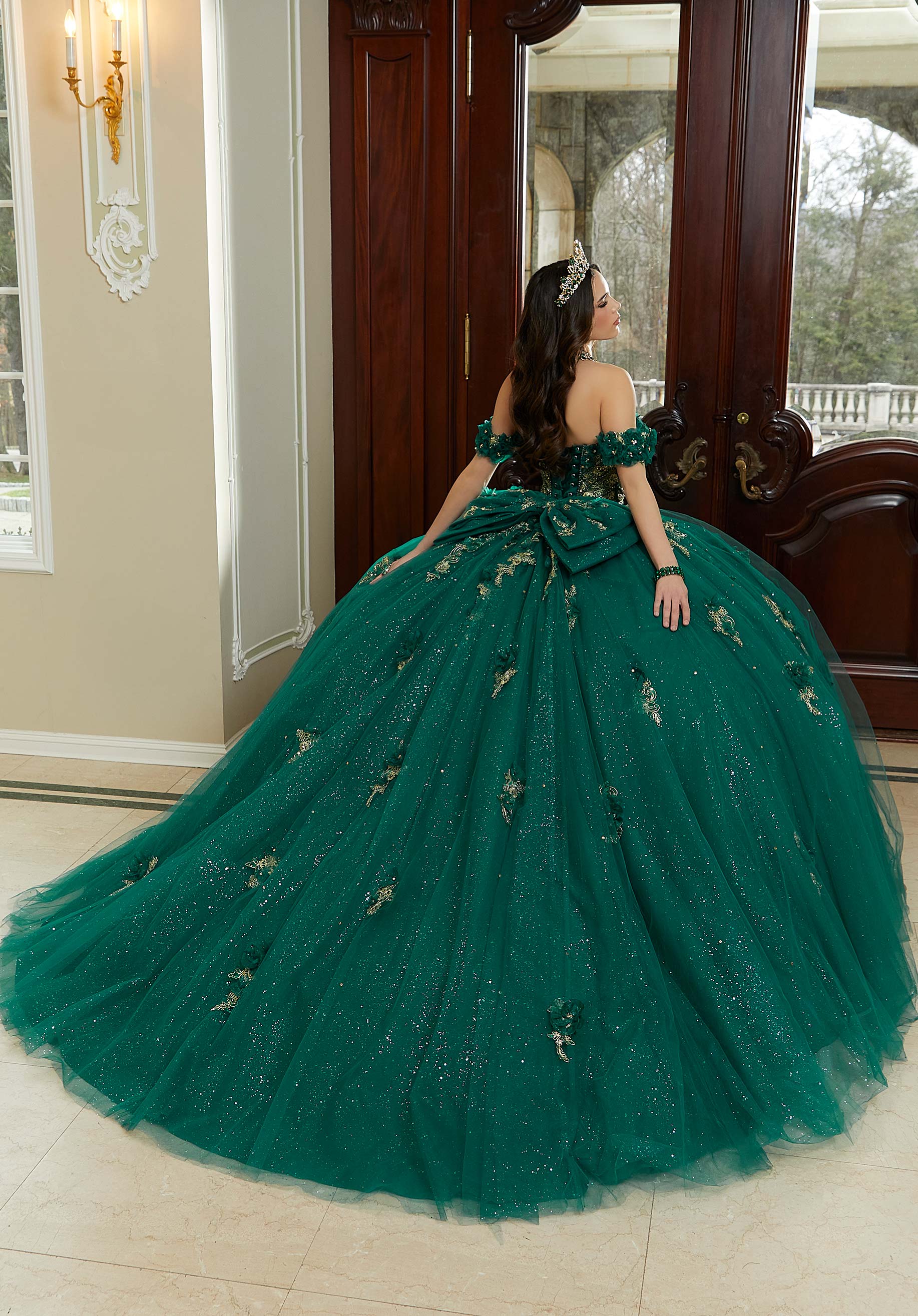 Off-the-Shoulder Floor-Length Tulle Quinceañera Ball Gown MGNY Madeline Gardner New York 89473