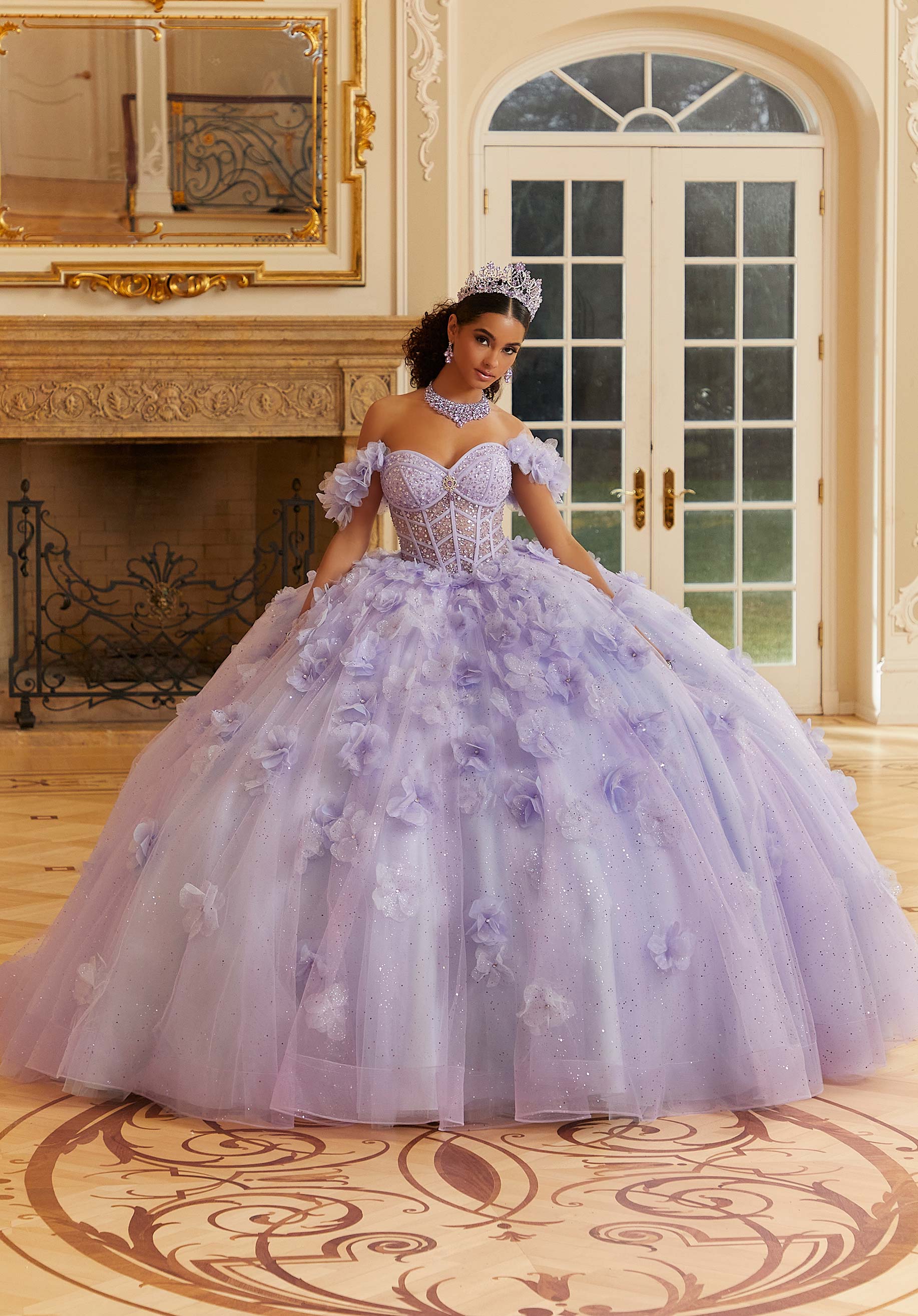 Off-the-Shoulder Floor-Length Tulle Formal Ball Gown MGNY Madeline Gardner New York 89477