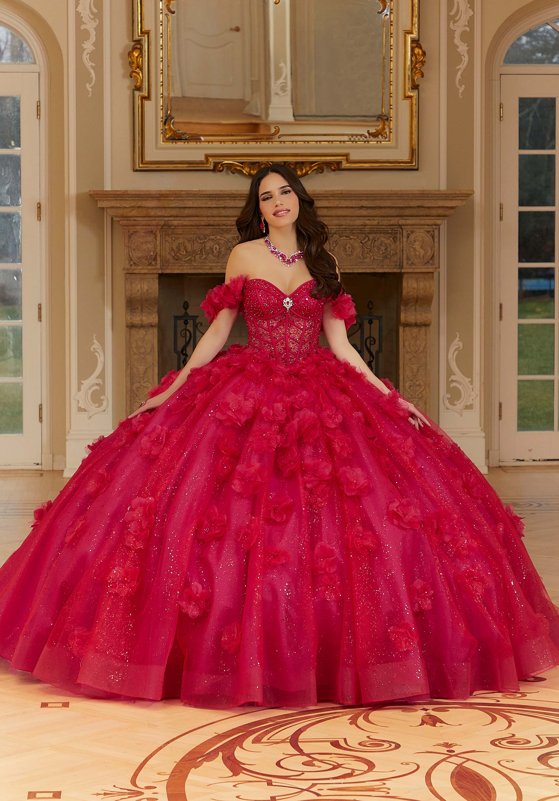 Off-the-Shoulder Floor-Length Tulle Formal Ball Gown MGNY Madeline Gardner New York 89477