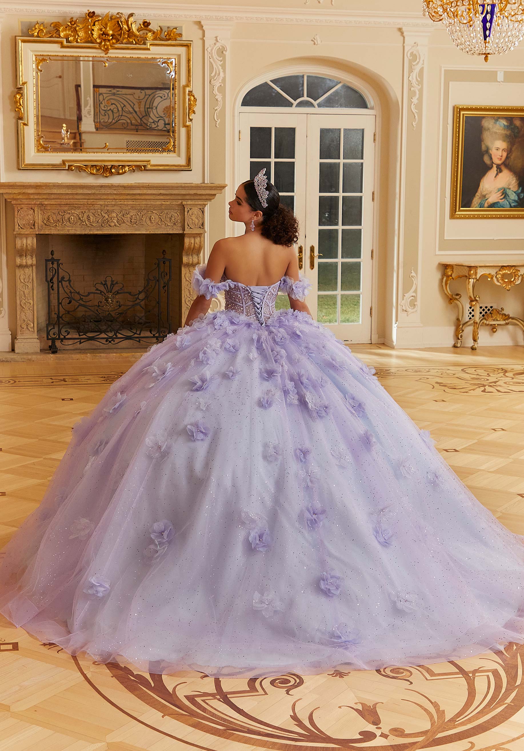 Off-the-Shoulder Floor-Length Tulle Formal Ball Gown MGNY Madeline Gardner New York 89477