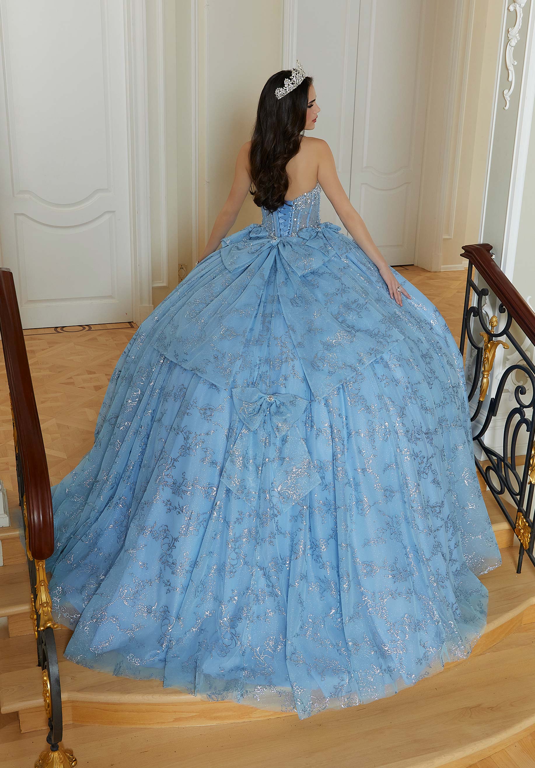 Strapless Curved Neck Floor-Length Tulle Quinceañera Ball Gown MGNY Madeline Gardner New York 89478