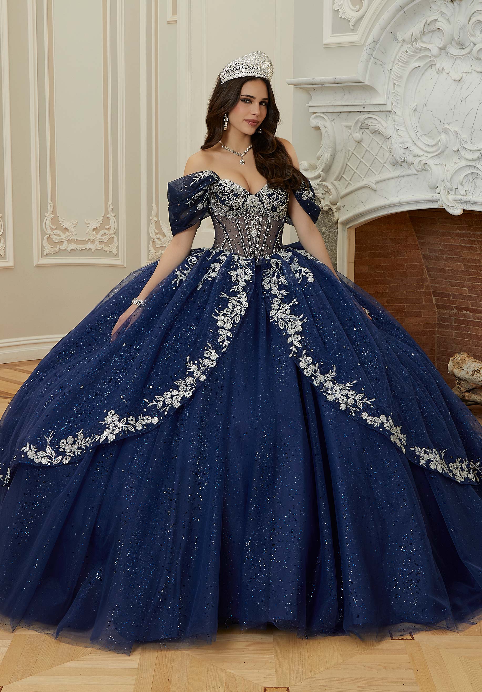 Off-the-Shoulder Floor-Length Tulle Quinceañera Ball Gown MGNY Madeline Gardner New York 89480