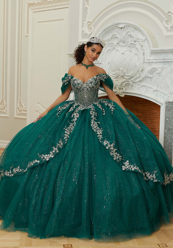 Off-the-Shoulder Floor-Length Tulle Quinceañera Ball Gown MGNY Madeline Gardner New York 89480