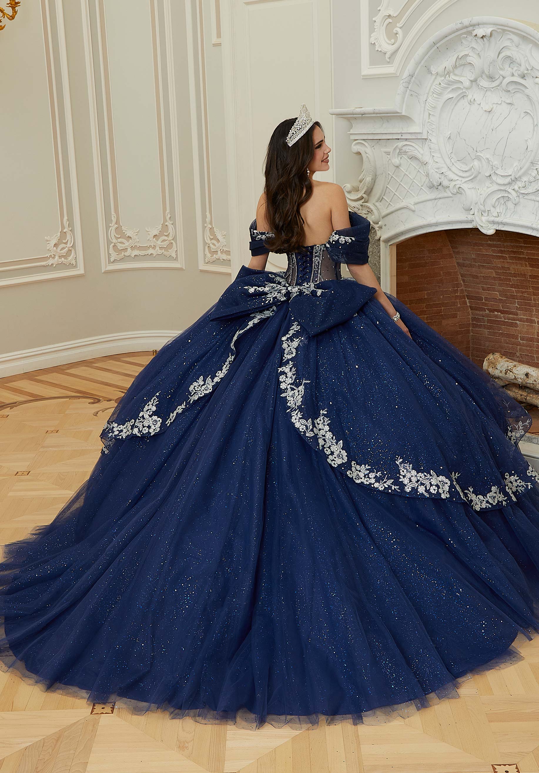 Off-the-Shoulder Floor-Length Tulle Quinceañera Ball Gown MGNY Madeline Gardner New York 89480