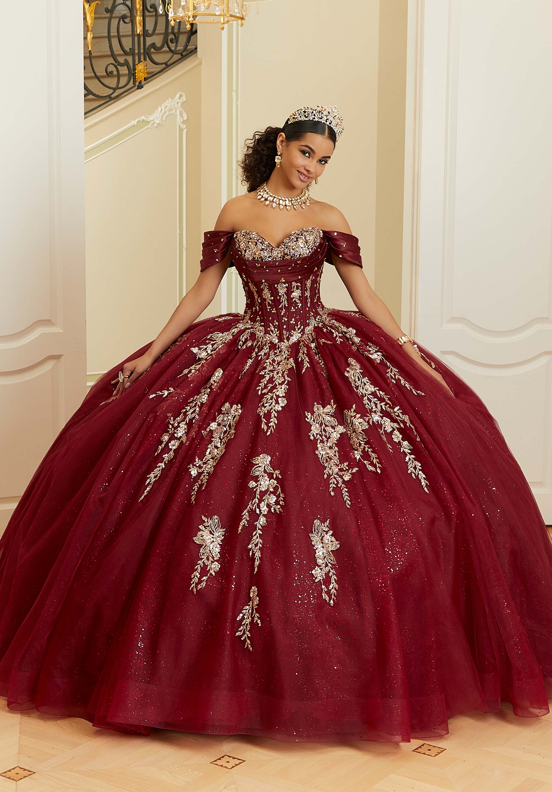 Off-the-Shoulder Floor-Length Tulle Formal Ball Gown MGNY Madeline Gardner New York 89481