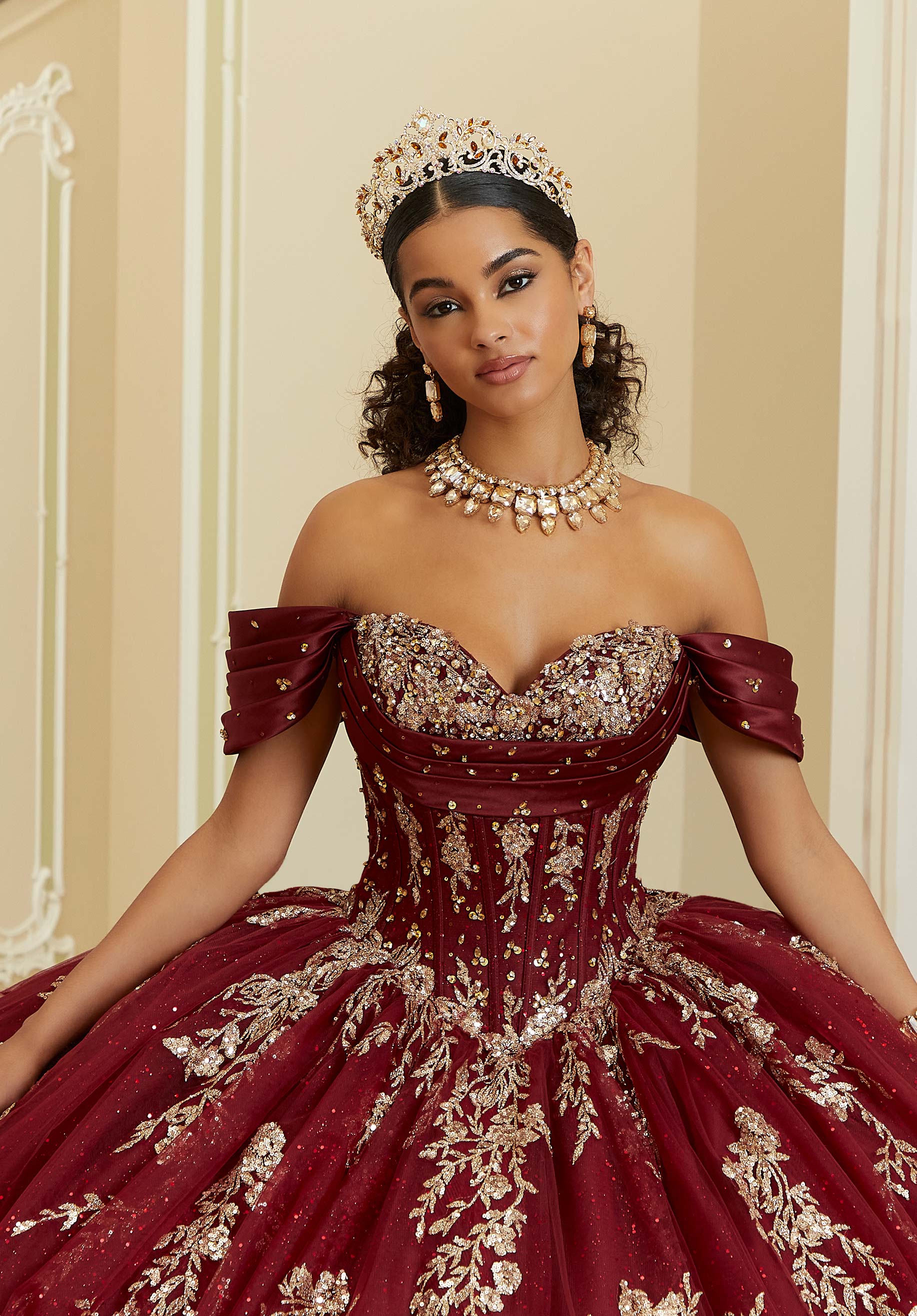 Off-the-Shoulder Floor-Length Tulle Formal Ball Gown MGNY Madeline Gardner New York 89481