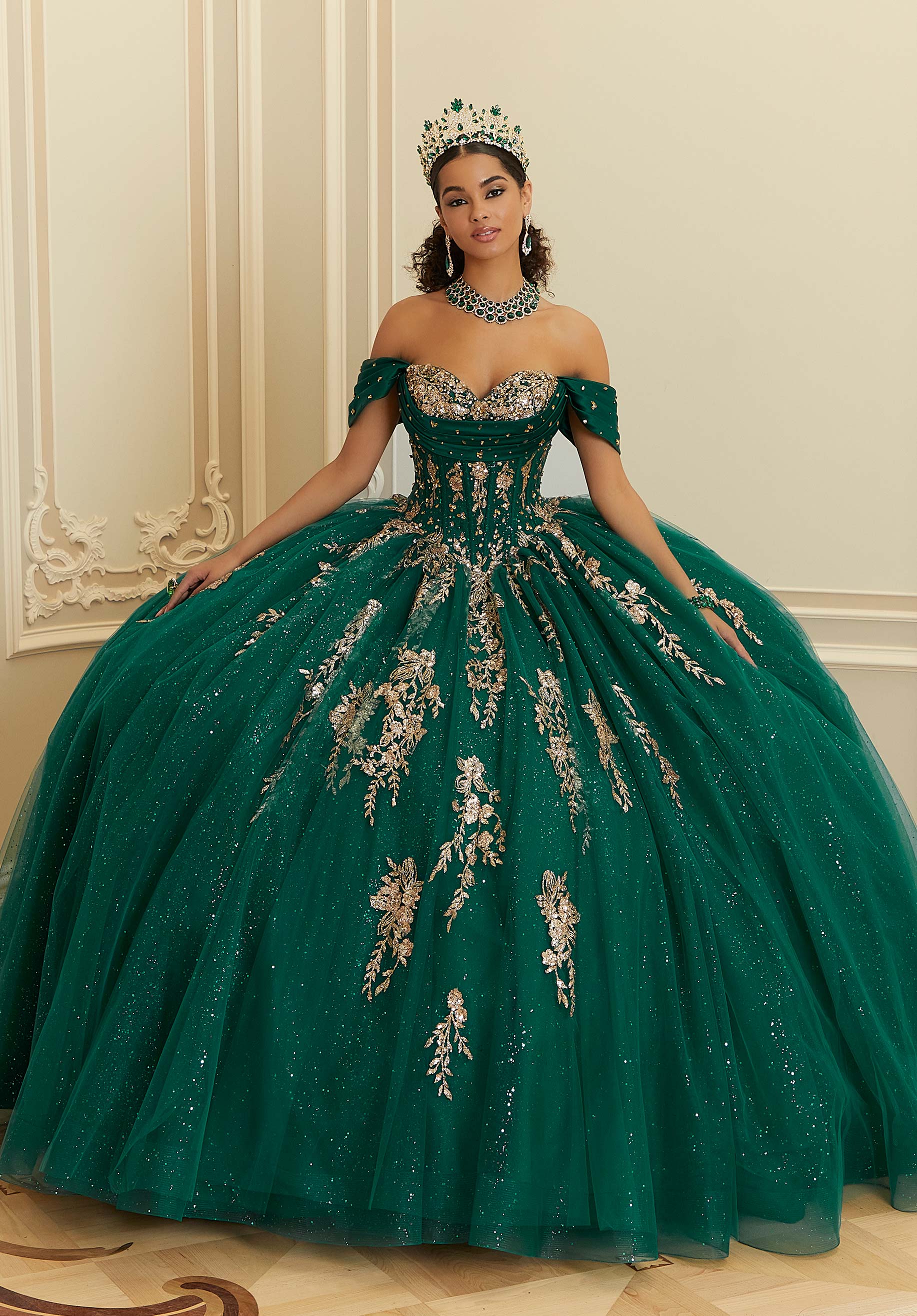 Off-the-Shoulder Floor-Length Tulle Formal Ball Gown MGNY Madeline Gardner New York 89481