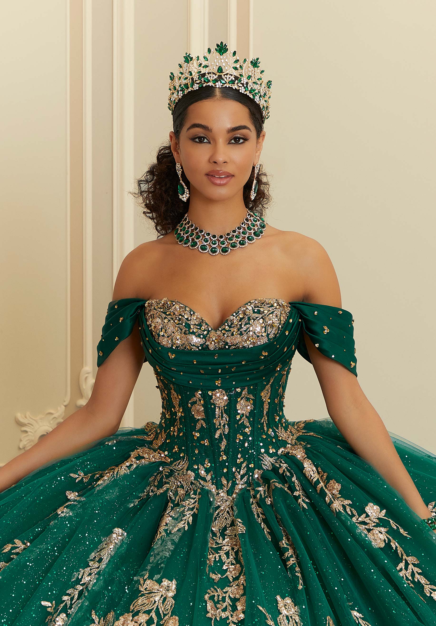 Off-the-Shoulder Floor-Length Tulle Formal Ball Gown MGNY Madeline Gardner New York 89481