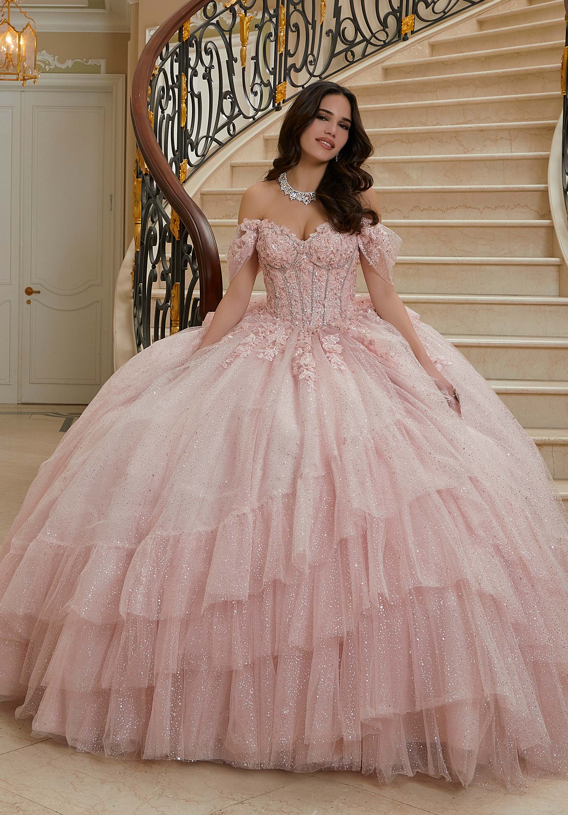 Off-the-Shoulder Floor-Length Tulle Quinceañera Ball Gown MGNY Madeline Gardner New York 89483