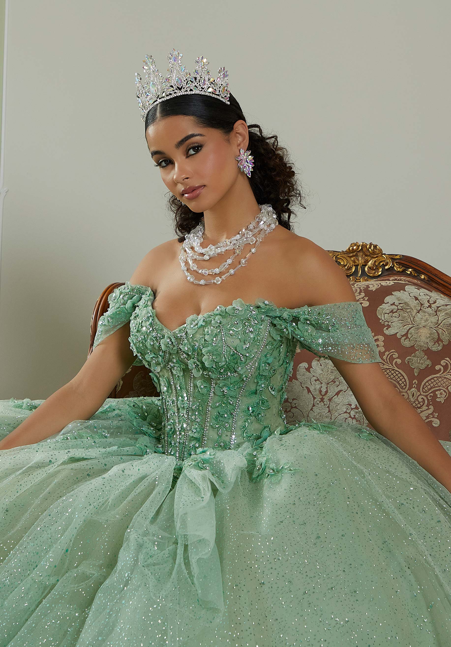 Off-the-Shoulder Floor-Length Tulle Quinceañera Ball Gown MGNY Madeline Gardner New York 89483