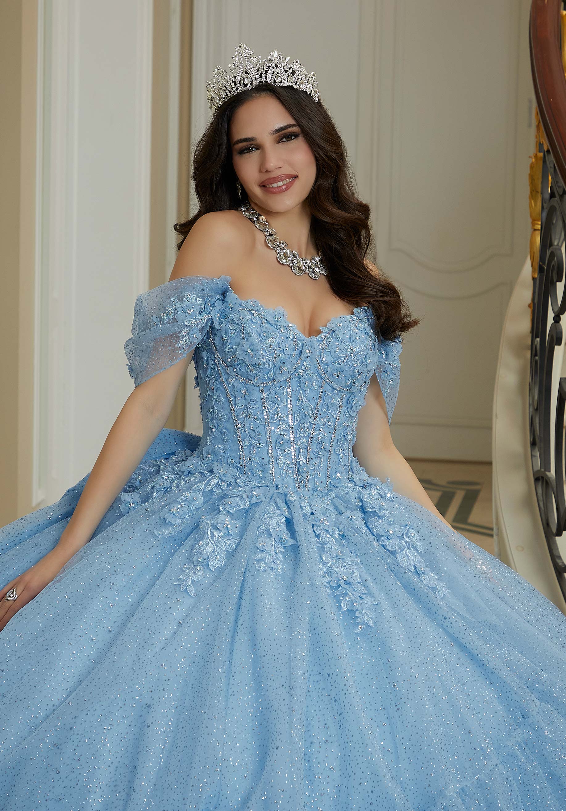 Off-the-Shoulder Floor-Length Tulle Quinceañera Ball Gown MGNY Madeline Gardner New York 89483