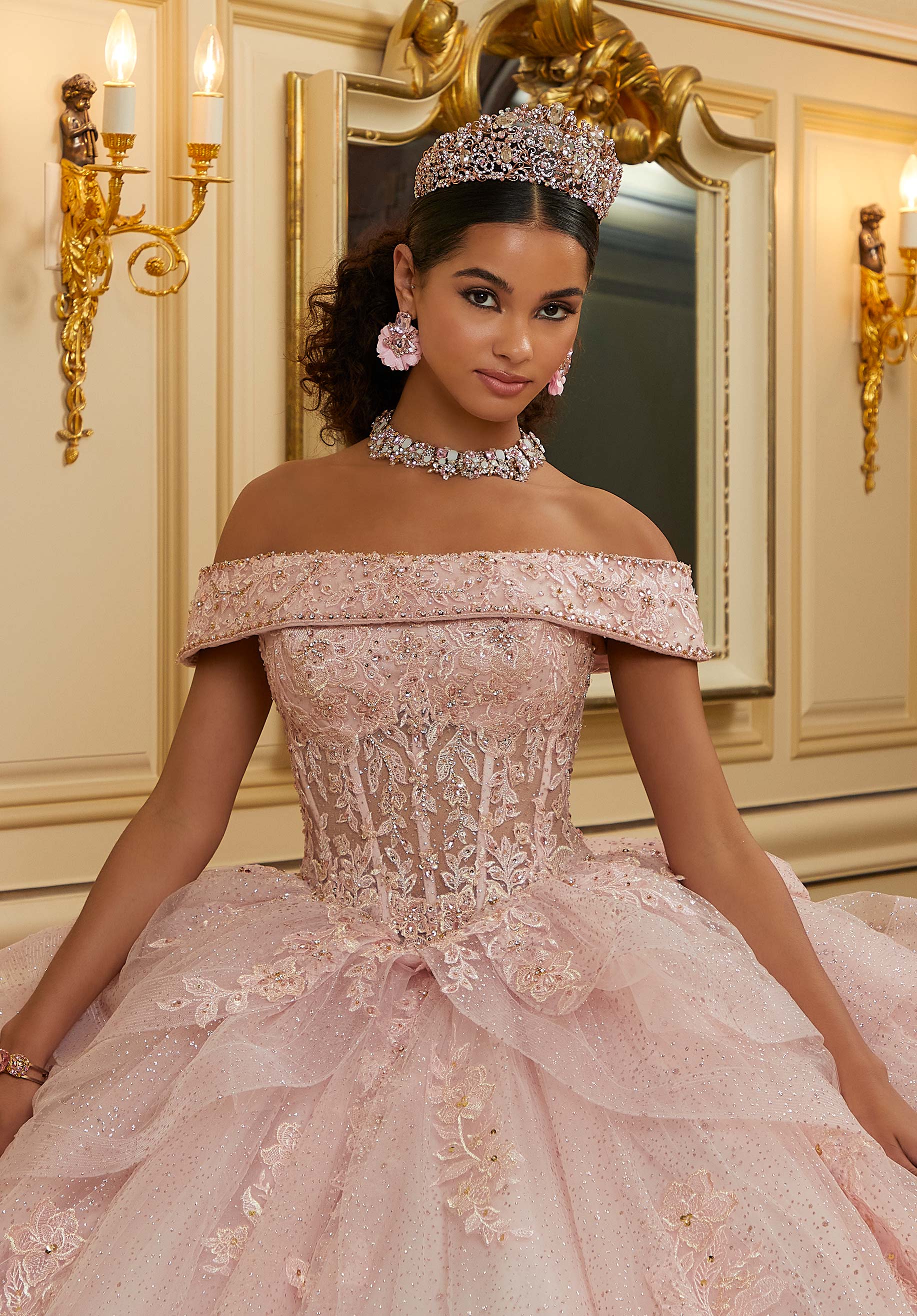 Off-the-Shoulder Floor-Length Tulle Quinceañera Ball Gown MGNY Madeline Gardner New York 89485