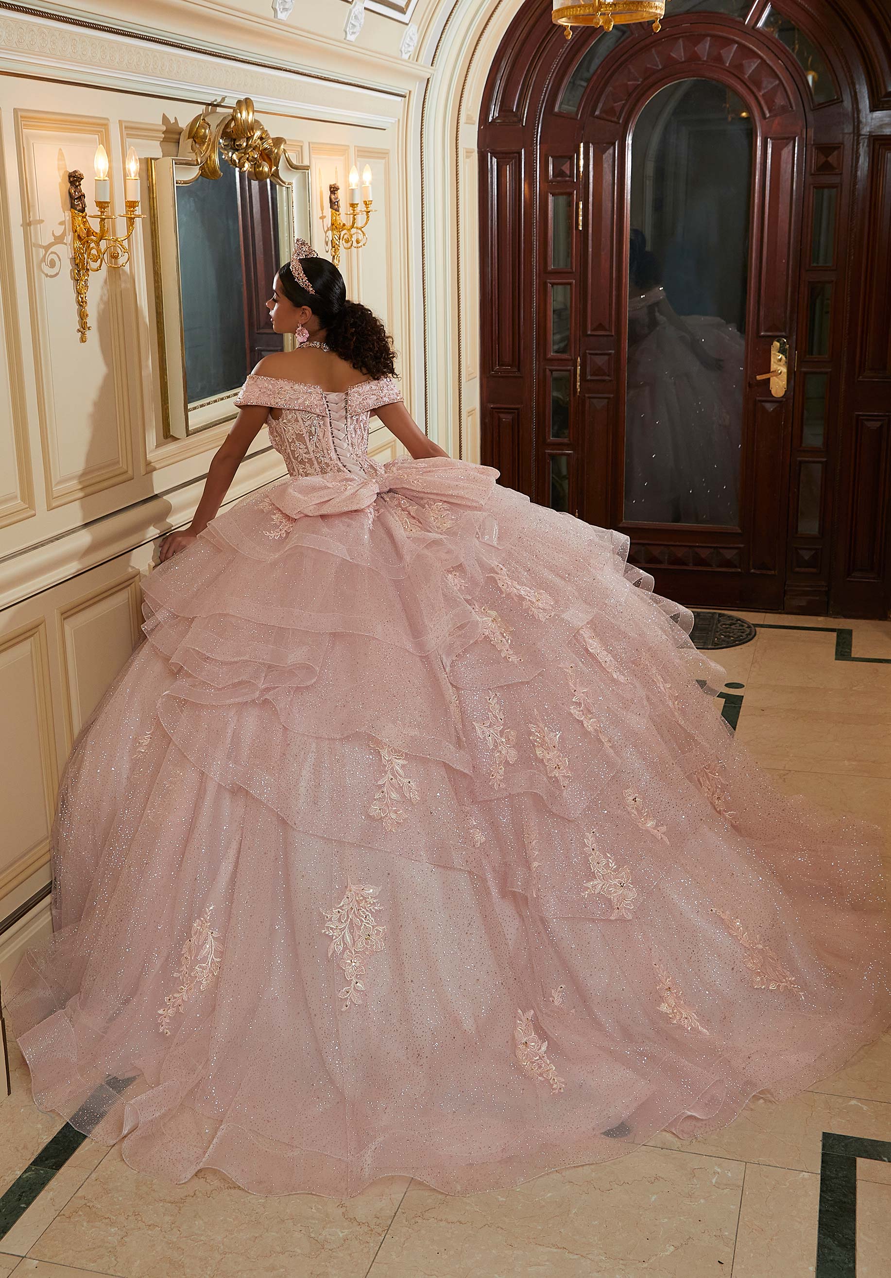 Off-the-Shoulder Floor-Length Tulle Quinceañera Ball Gown MGNY Madeline Gardner New York 89485