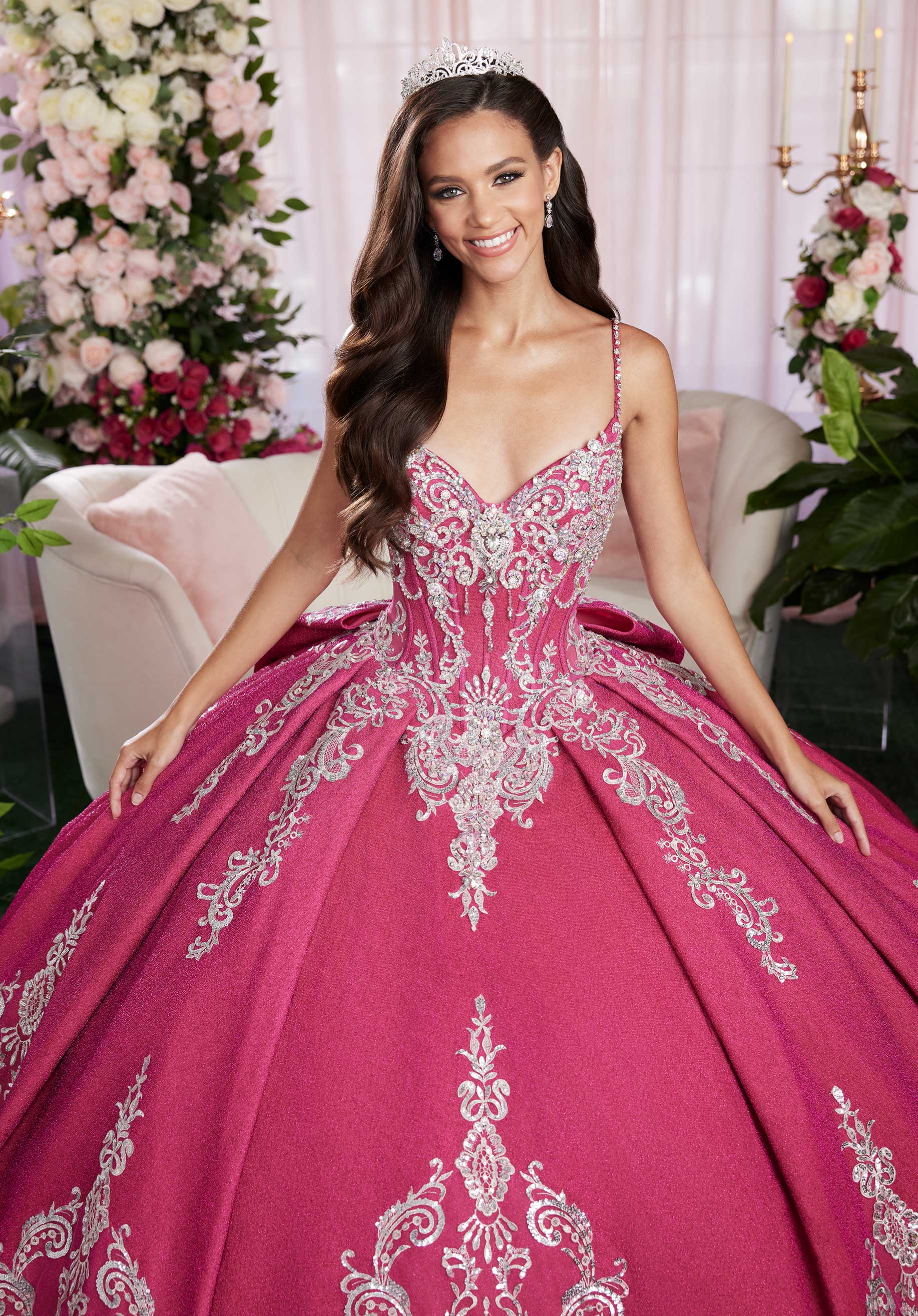 MGNY Madeline Gardner New York 89501 Long Ball Gown Metallic Quinceañera Cape Dress