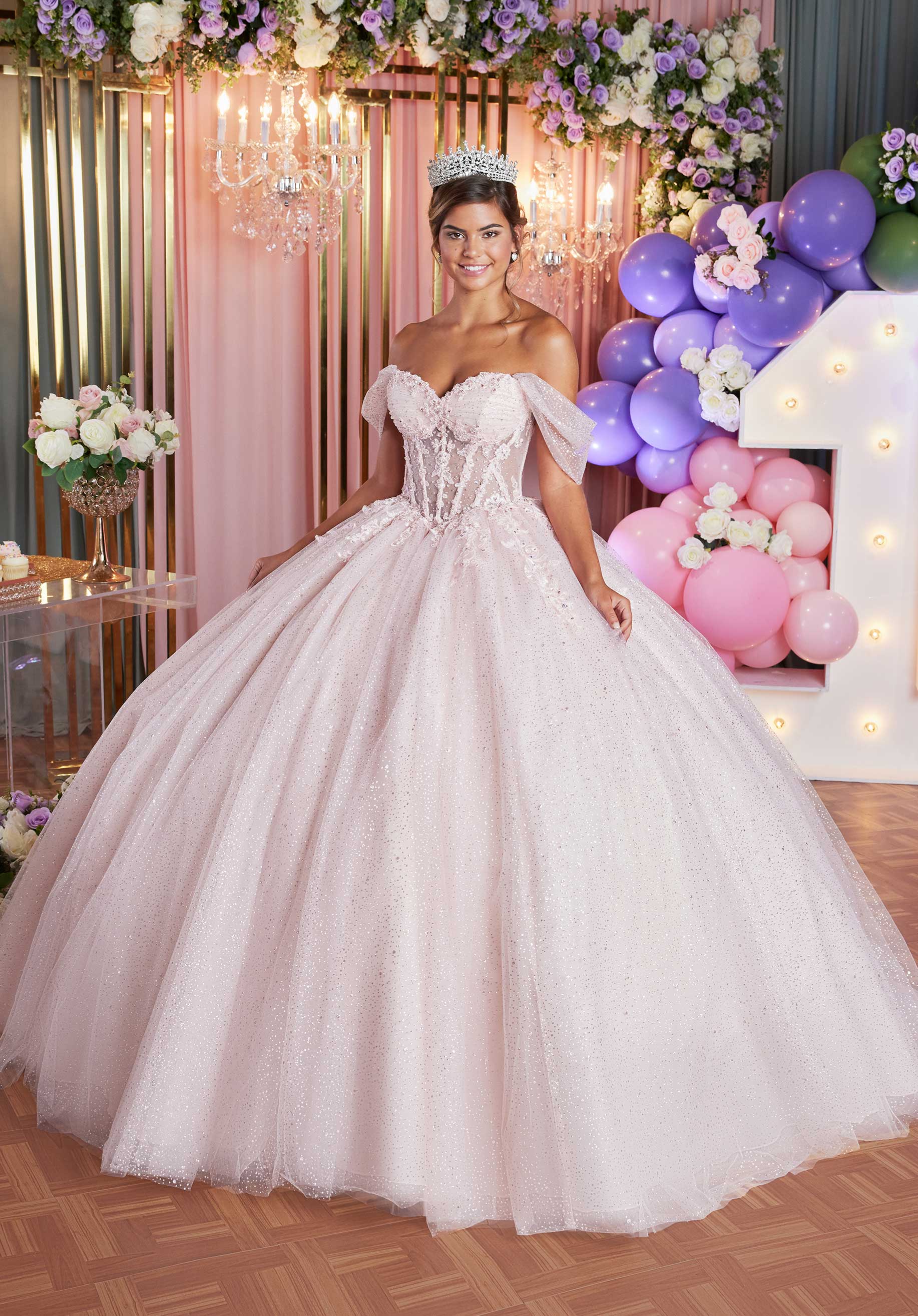 Quinceniera Dresses Long Ball Gown Glitter Quinceañera Dress Blush