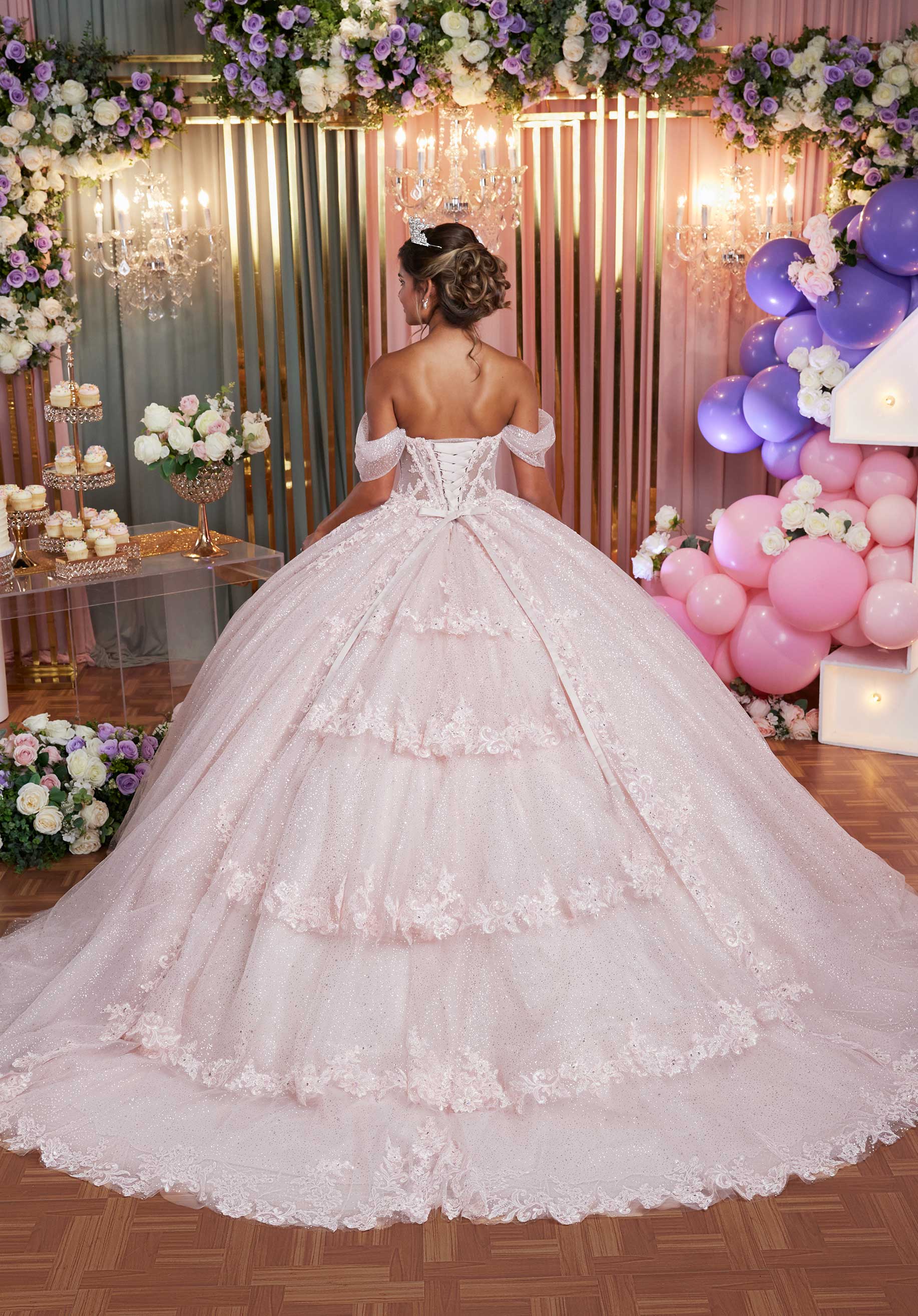 Quinceniera Dresses Long Ball Gown Glitter Quinceañera Dress Blush