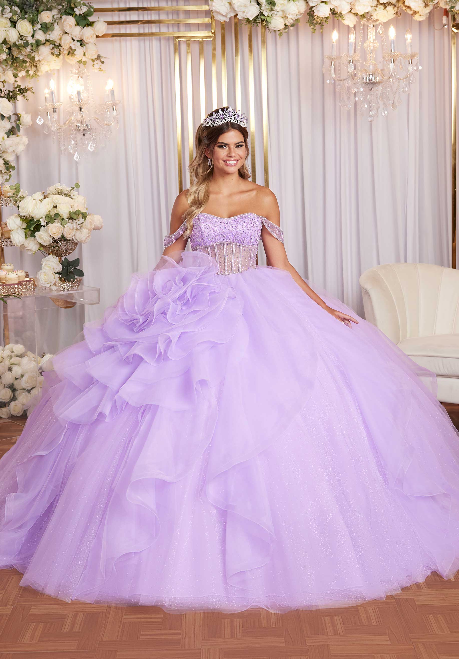 Quinceniera Dresses Long Beaded Corset Quinceanera Dress Pansy Purple