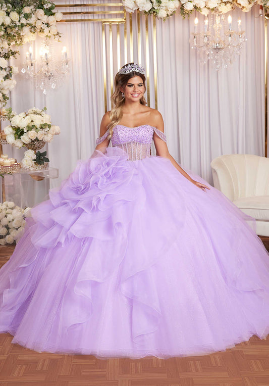 Quinceniera Dresses Long Beaded Corset Quinceanera Dress Pansy Purple