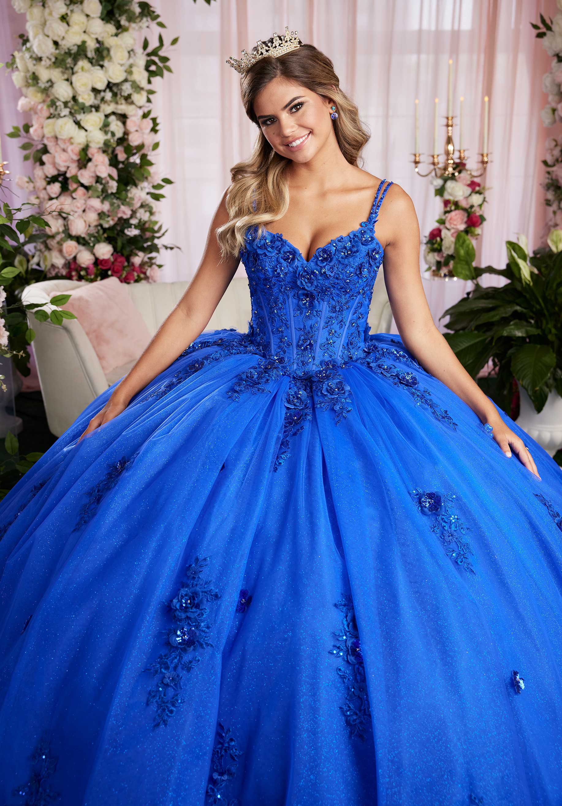 Quinceniera Dresses Long Glitter Ball Gown Corset Quinceanera Dress Royal