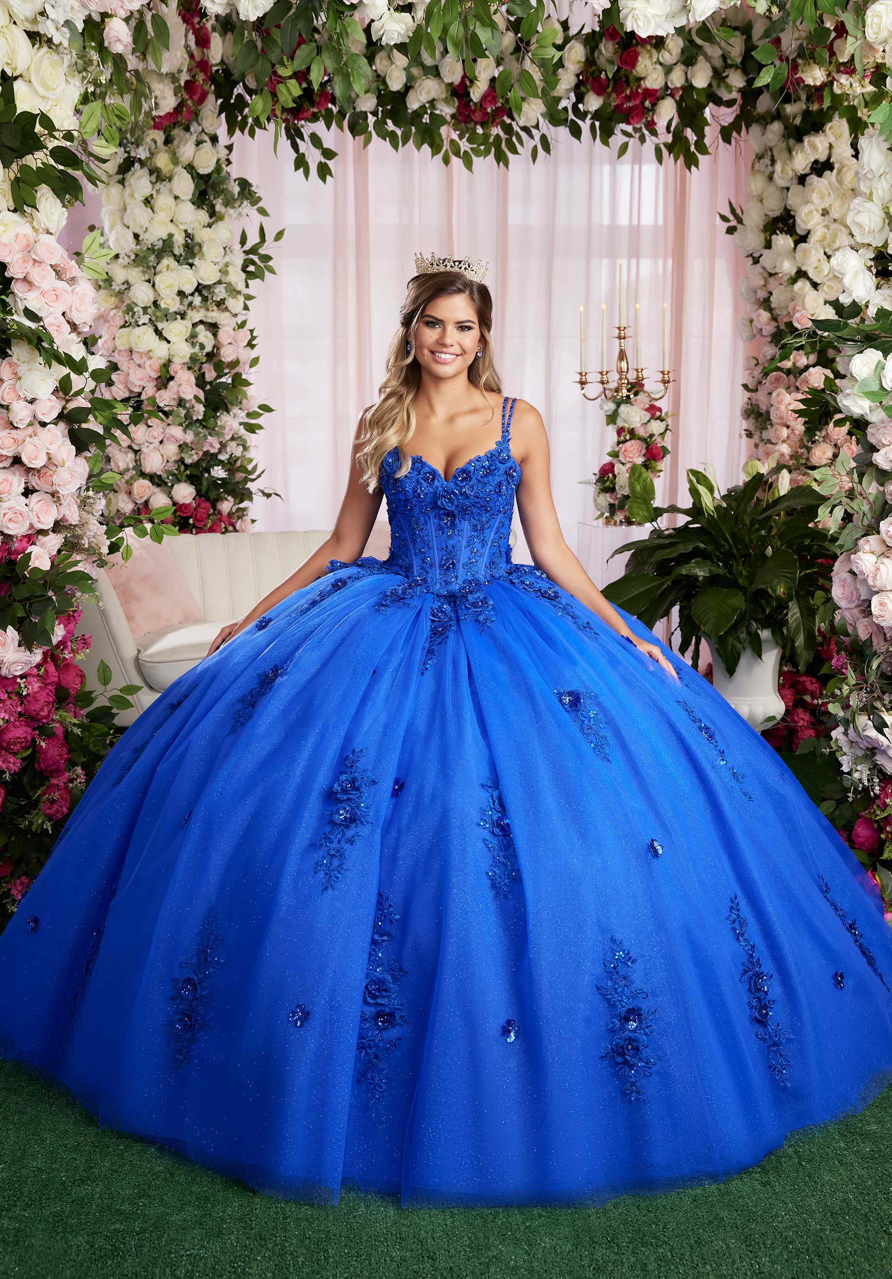 Quinceniera Dresses Long Glitter Ball Gown Corset Quinceanera Dress Royal