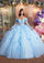 Quinceniera Dresses Long Sweet 16 3D Floral Quinceanera Dress Bahama Blue/Light Blue