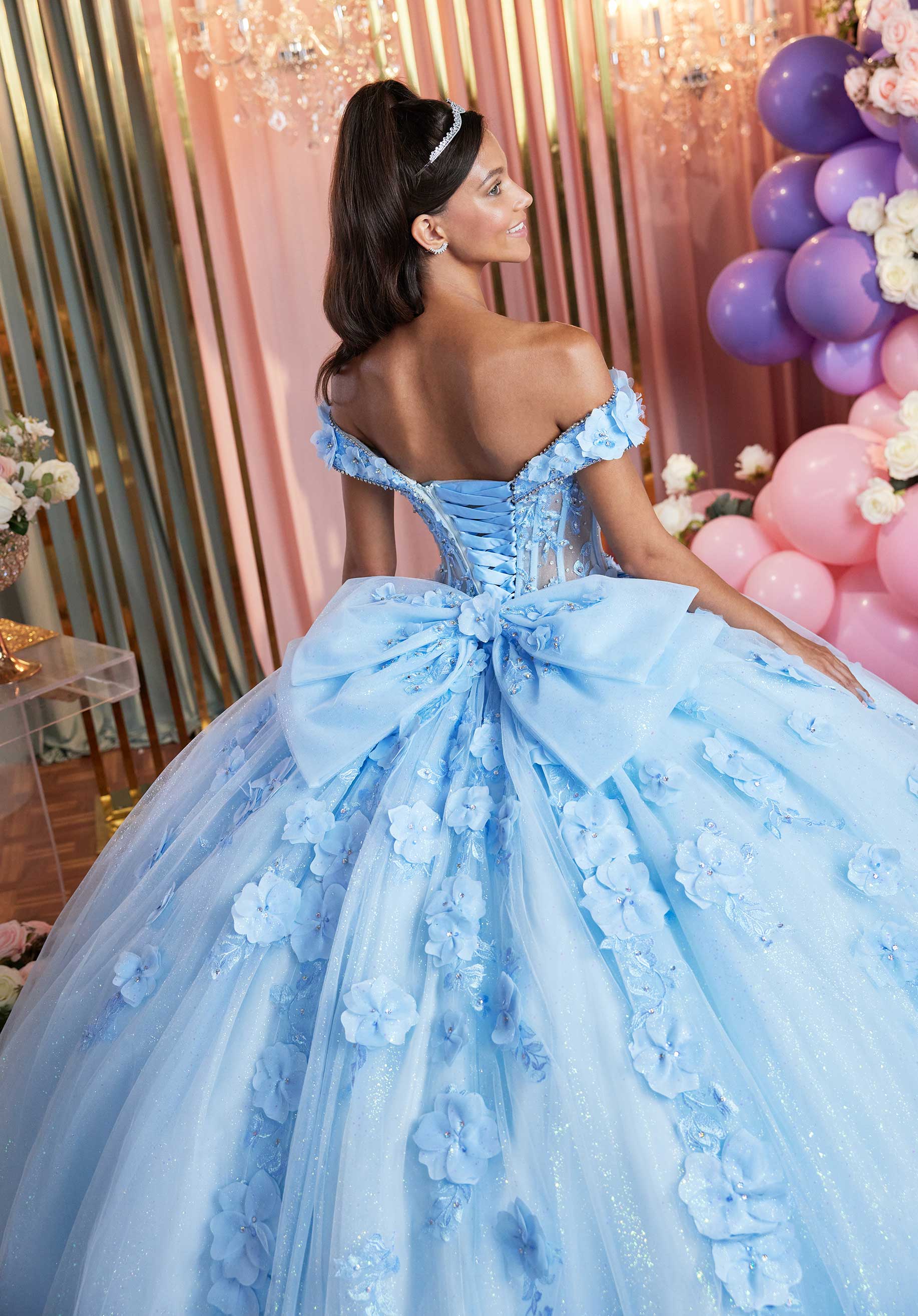 MGNY Madeline Gardner New York 89505 Long Sweet 16 3D Floral Quinceanera Dress