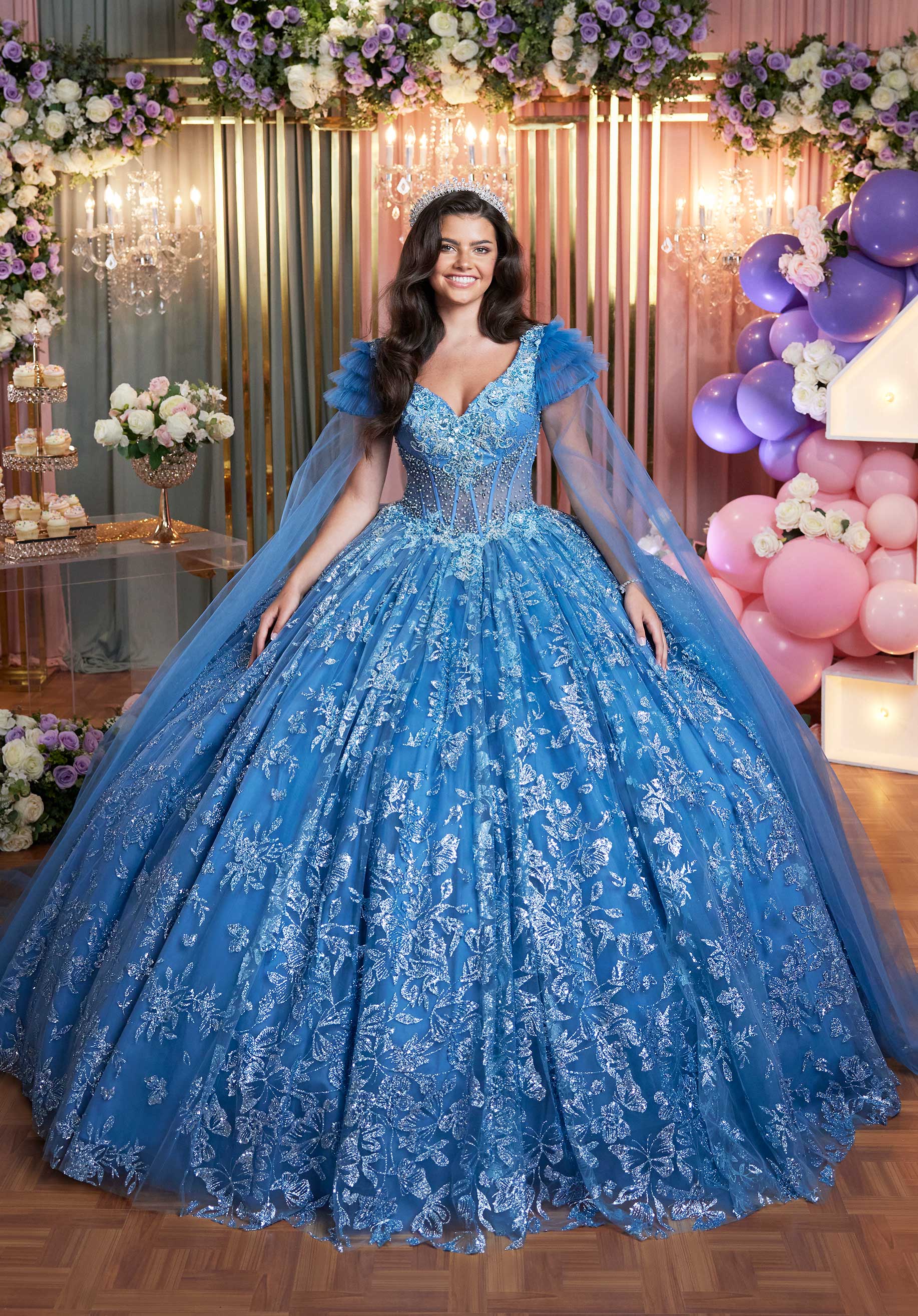 MGNY Madeline Gardner New York 89507 Glitter Long Ball Gown Quinceanera Dress