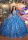 Quinceniera Dresses Glitter Long Ball Gown Quinceanera Dress Azure