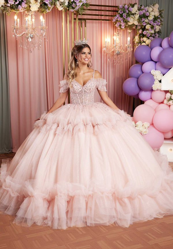 MGNY Madeline Gardner New York 89508 Long Ball Gown Glitter Tiered Quinceanera Dress