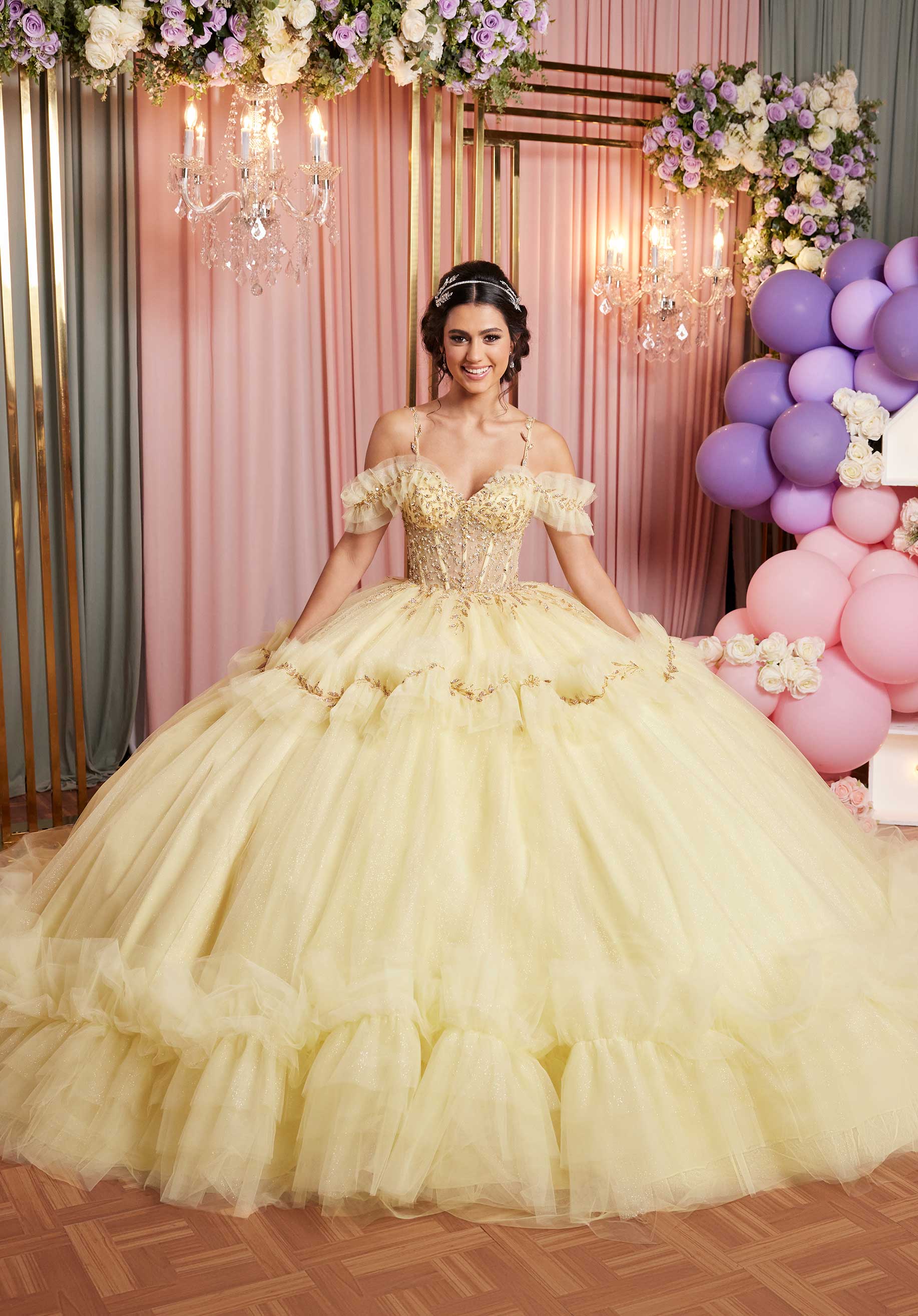 MGNY Madeline Gardner New York 89508 Long Ball Gown Glitter Tiered Quinceanera Dress