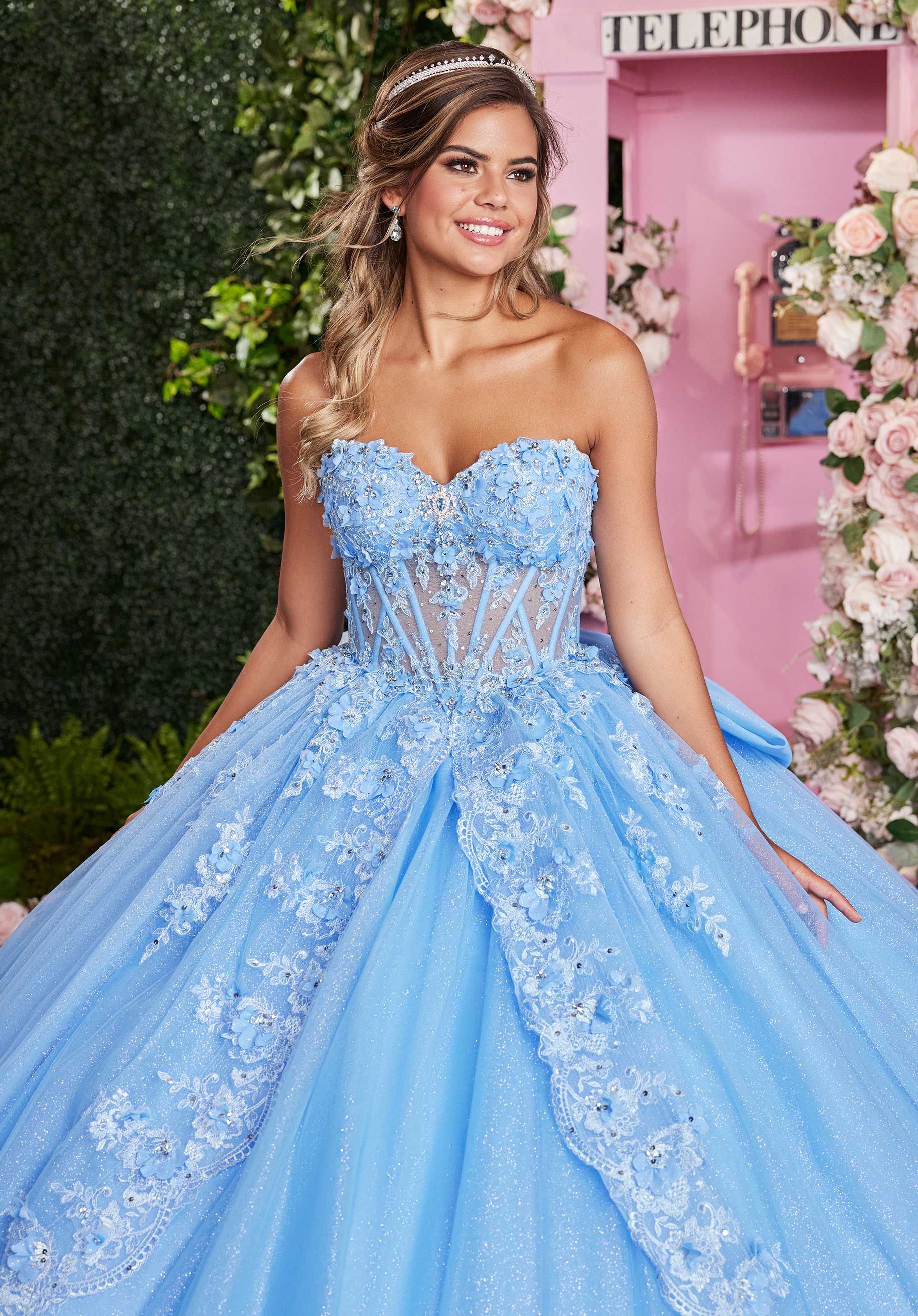 MGNY Madeline Gardner New York 89509 Long Beaded Quinceanera Dress Tiered Ball Gown
