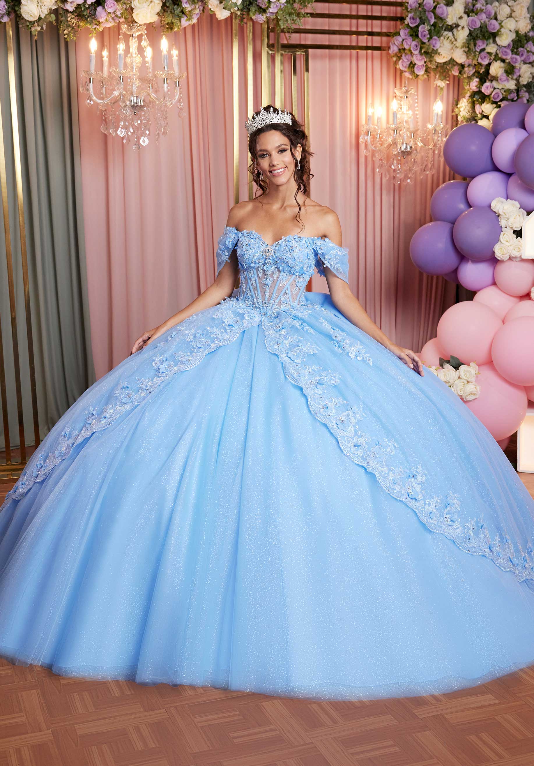 MGNY Madeline Gardner New York 89509 Long Beaded Quinceanera Dress Tiered Ball Gown