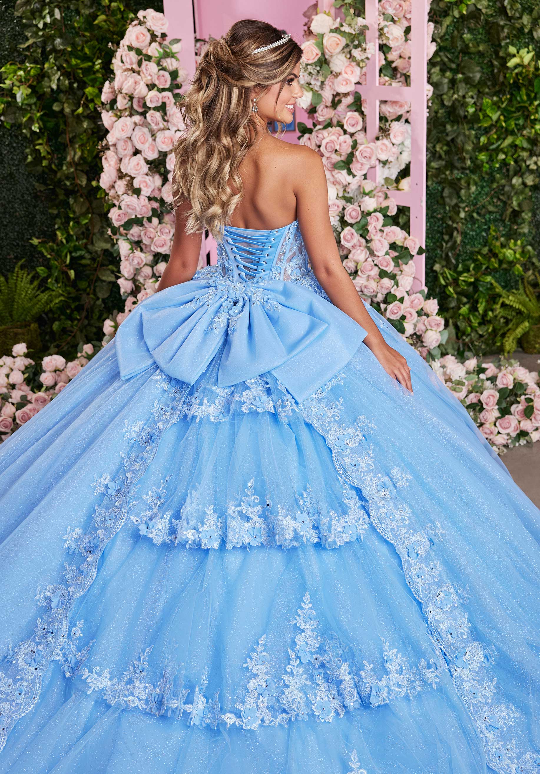 MGNY Madeline Gardner New York 89509 Long Beaded Quinceanera Dress Tiered Ball Gown