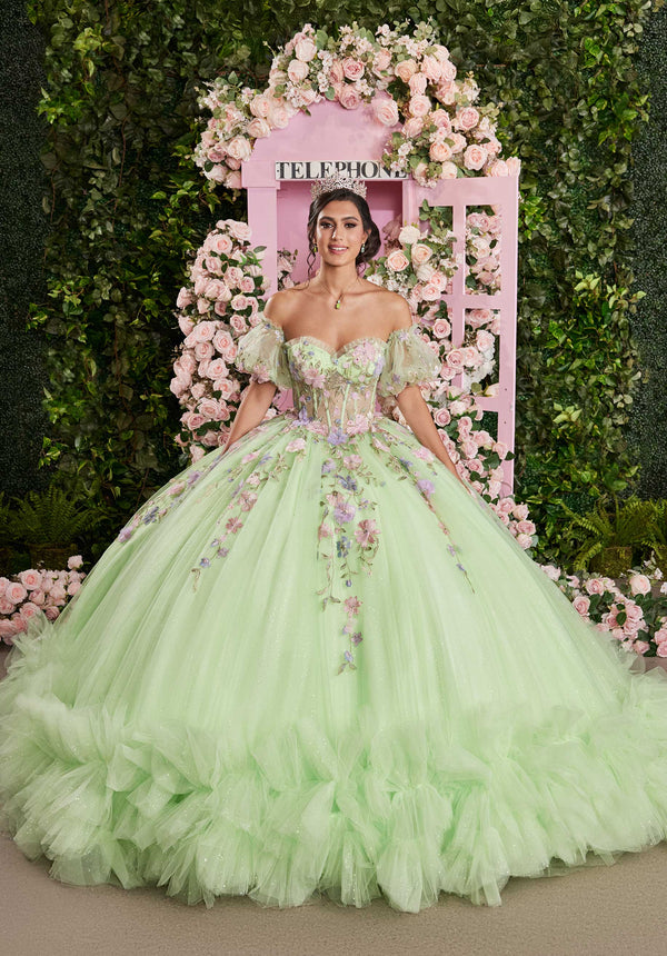 MGNY Madeline Gardner New York 89510 Long Corset Floral Applique Quinceanera Dress