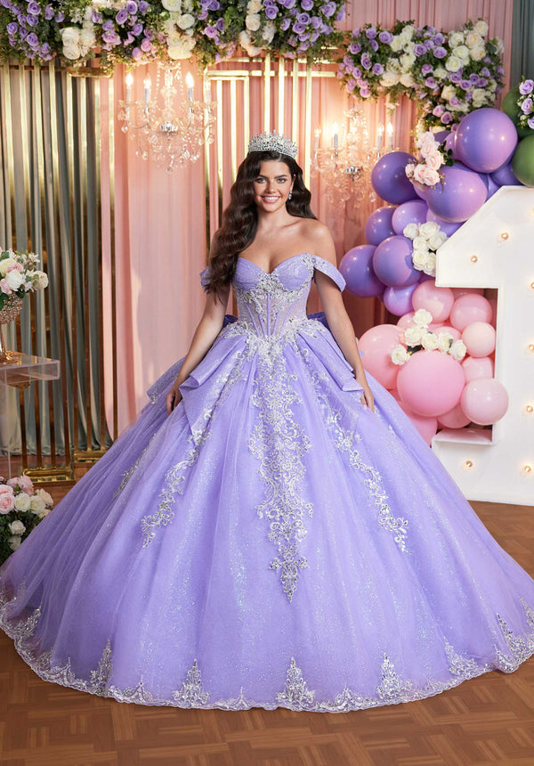 MGNY Madeline Gardner New York 89511 Glitter Pleated Long Quinceañera Dress