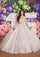 Quinceniera Dresses Glitter Floral Applique Long Quinceanera Dress Blush/Champagne